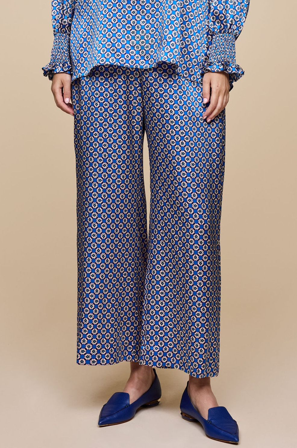 Blue Liberty Print Silk Palazzo Trousers Plus-size | THE HOUR