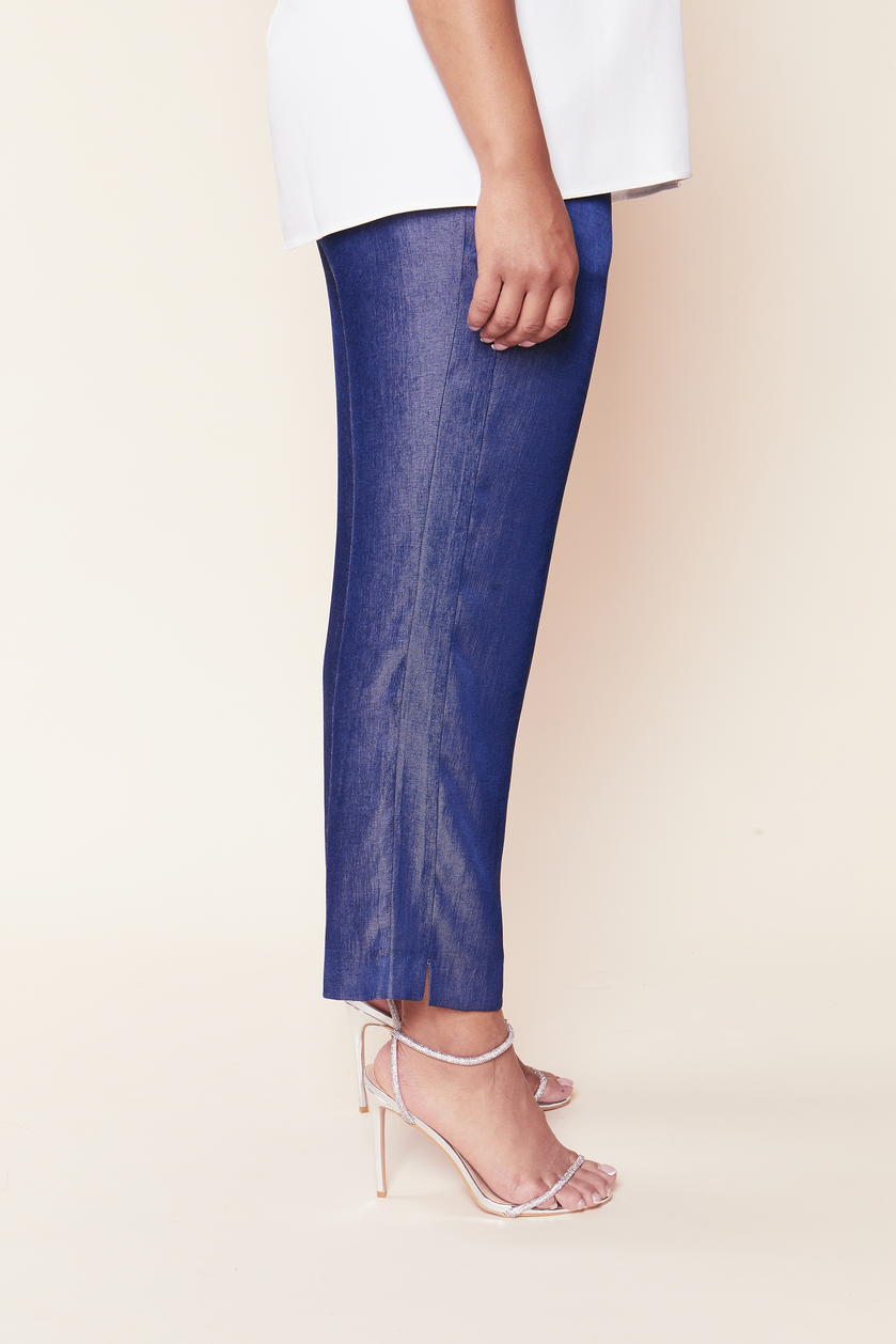 Chambray Fluid Denim Trousers Blue PLUS-SIZE