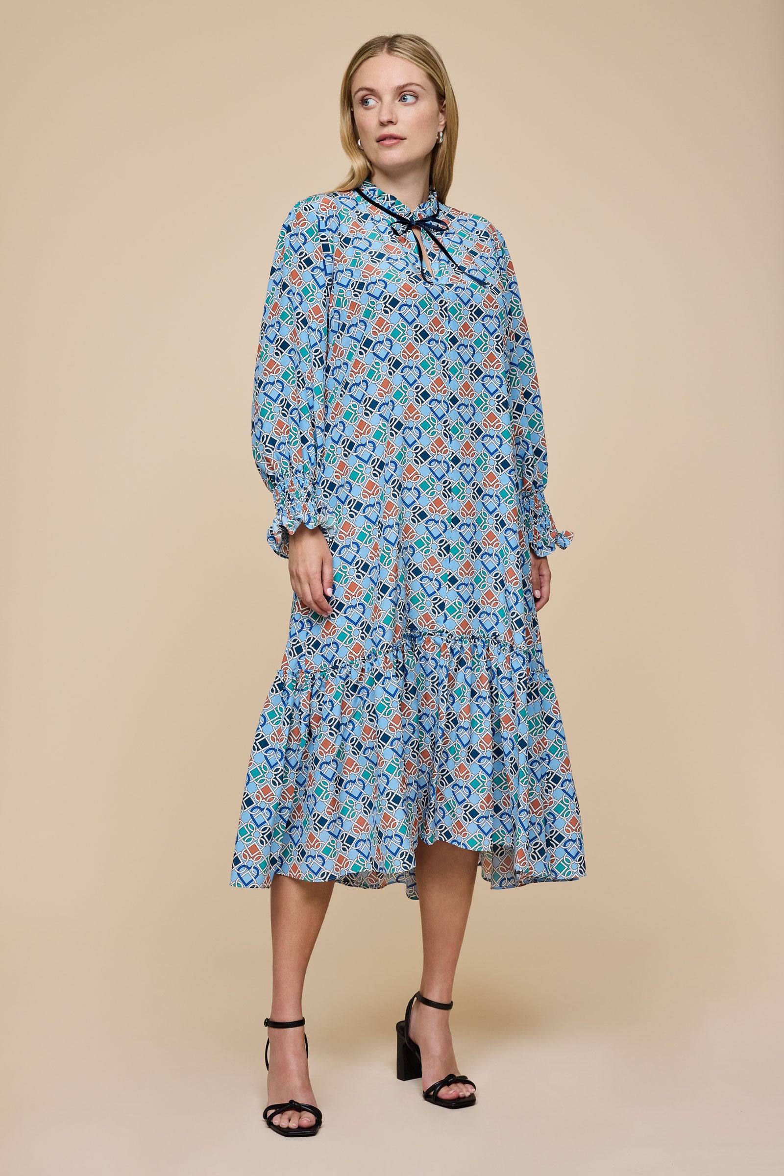 Forever Love Hearts Liberty Silk Midi Dress THE HOUR Plus-size front unbelted