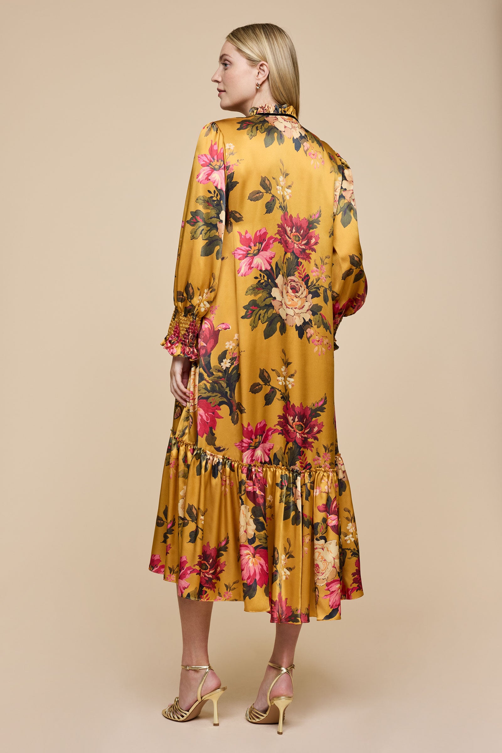 Liberty Kristina Gold Silk Midi Dress back