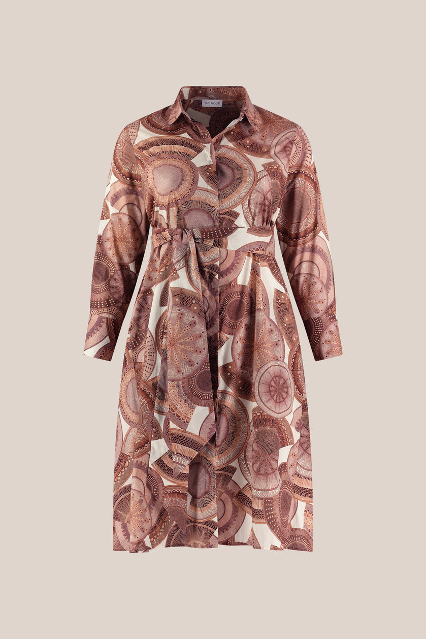 Brown Microscopic Flora Cotton Shirt Dress