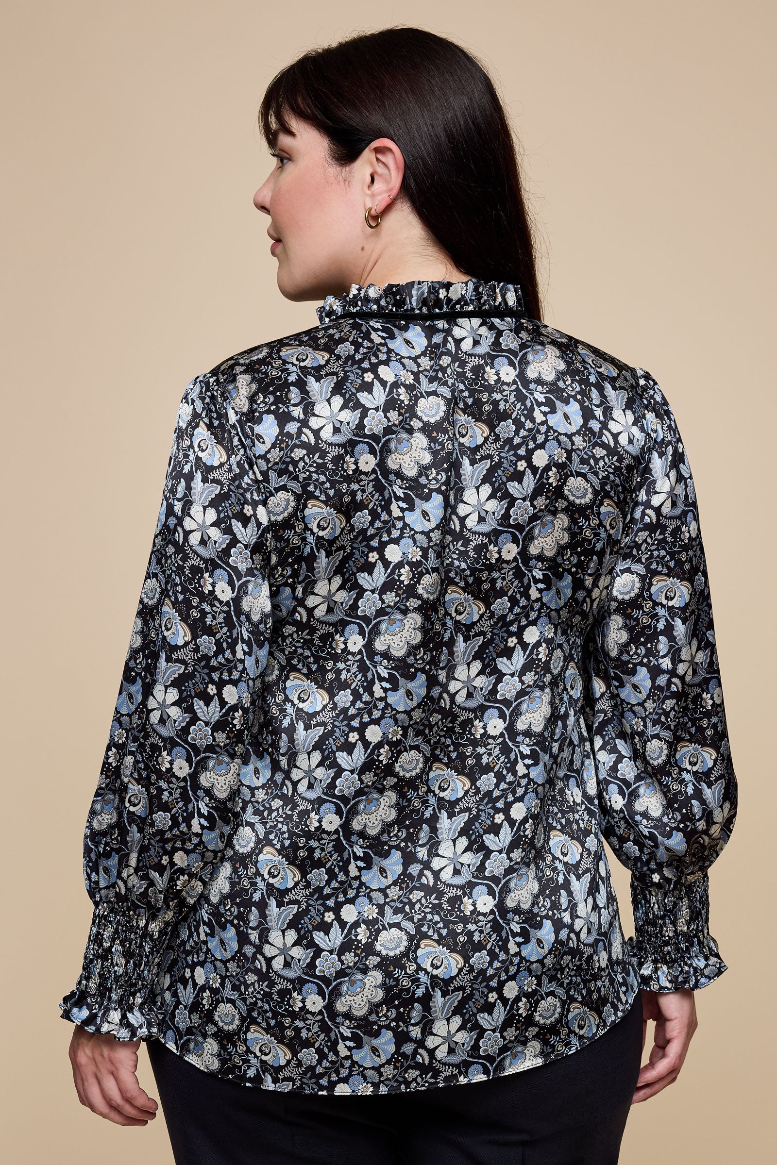 Mabelle Hall Black Liberty Silk Designer Plus-size Blouse THE HOUR  Back