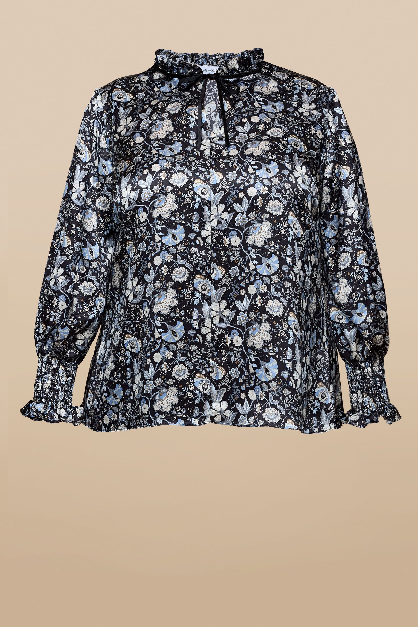 Mabelle Hall Black Liberty Silk Designer Plus-size Blouse THE HOUR  on mannequin