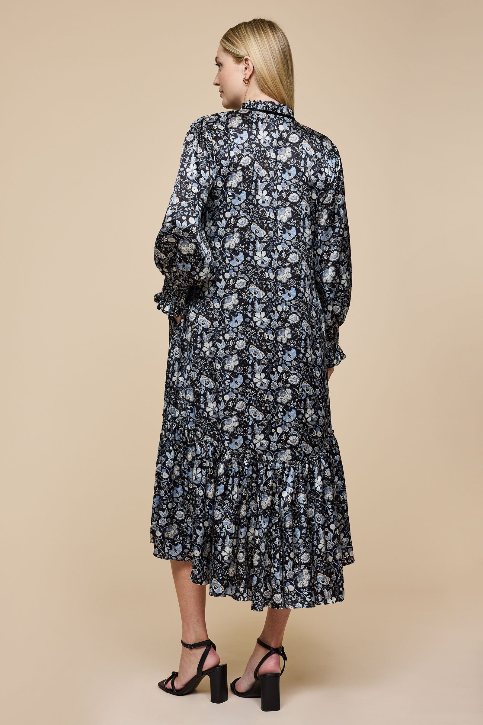 Mabelle Hall Black Silk Midi Dress Plus-size THE HOUR back