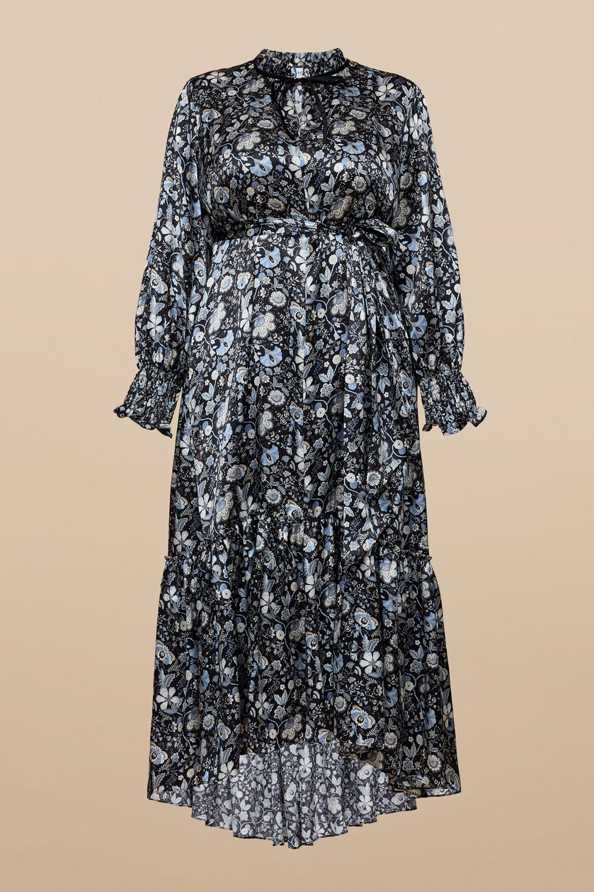 Mabelle Hall Black Silk Midi Dress Plus-size THE HOUR on mannequin