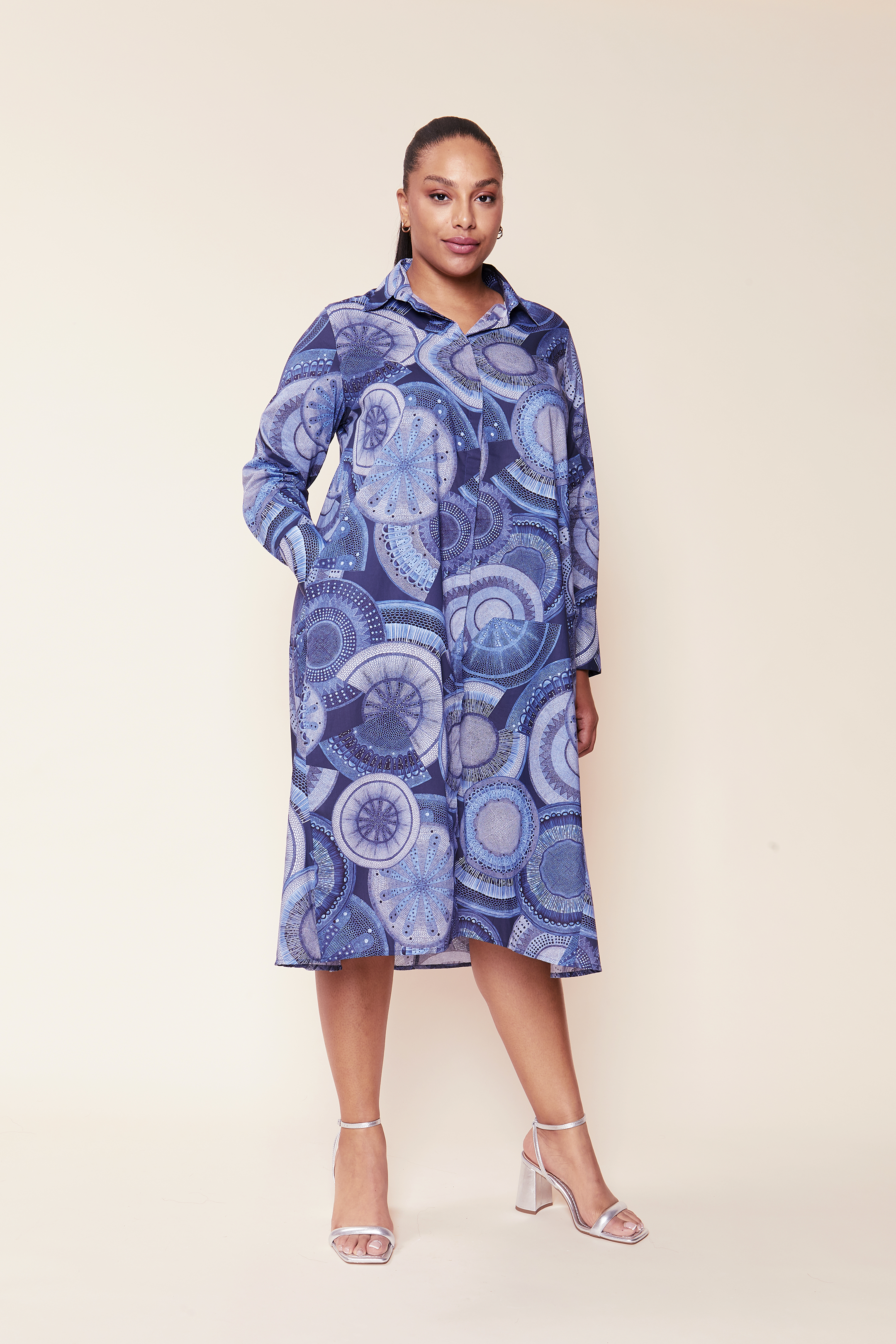 Navy Print Cotton Plus-size Shirt Dress THE HOUR
