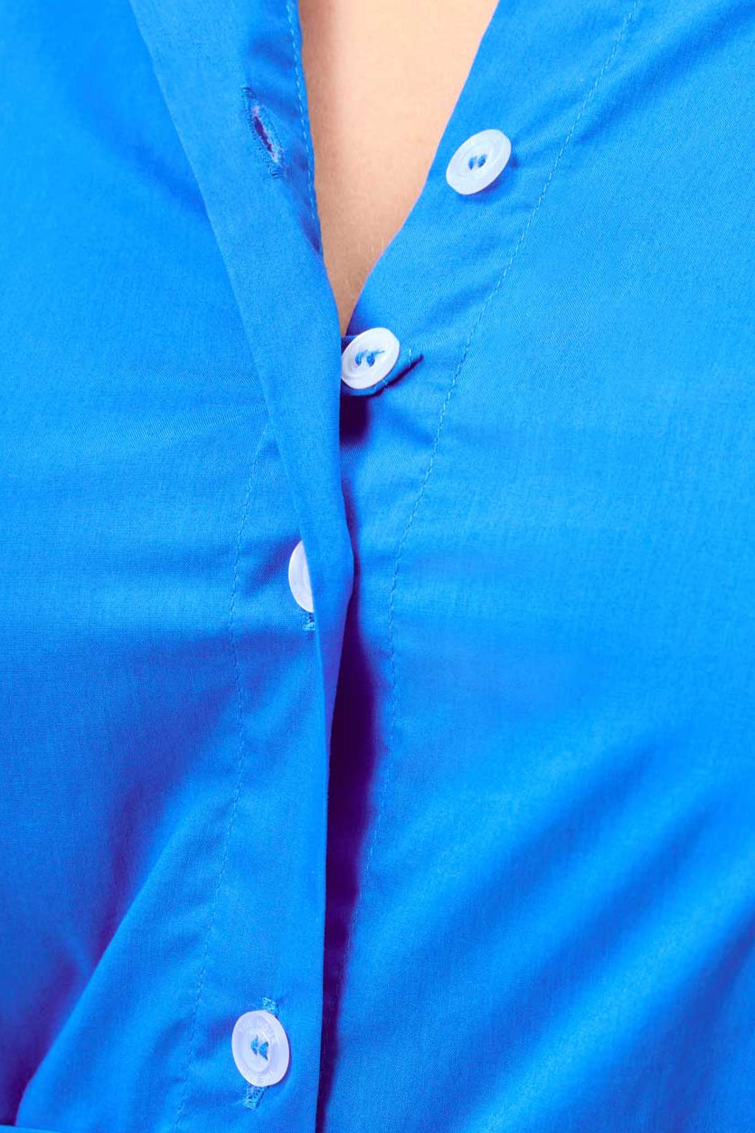 button detail on Liberty Royal Blue cotton maxi dress