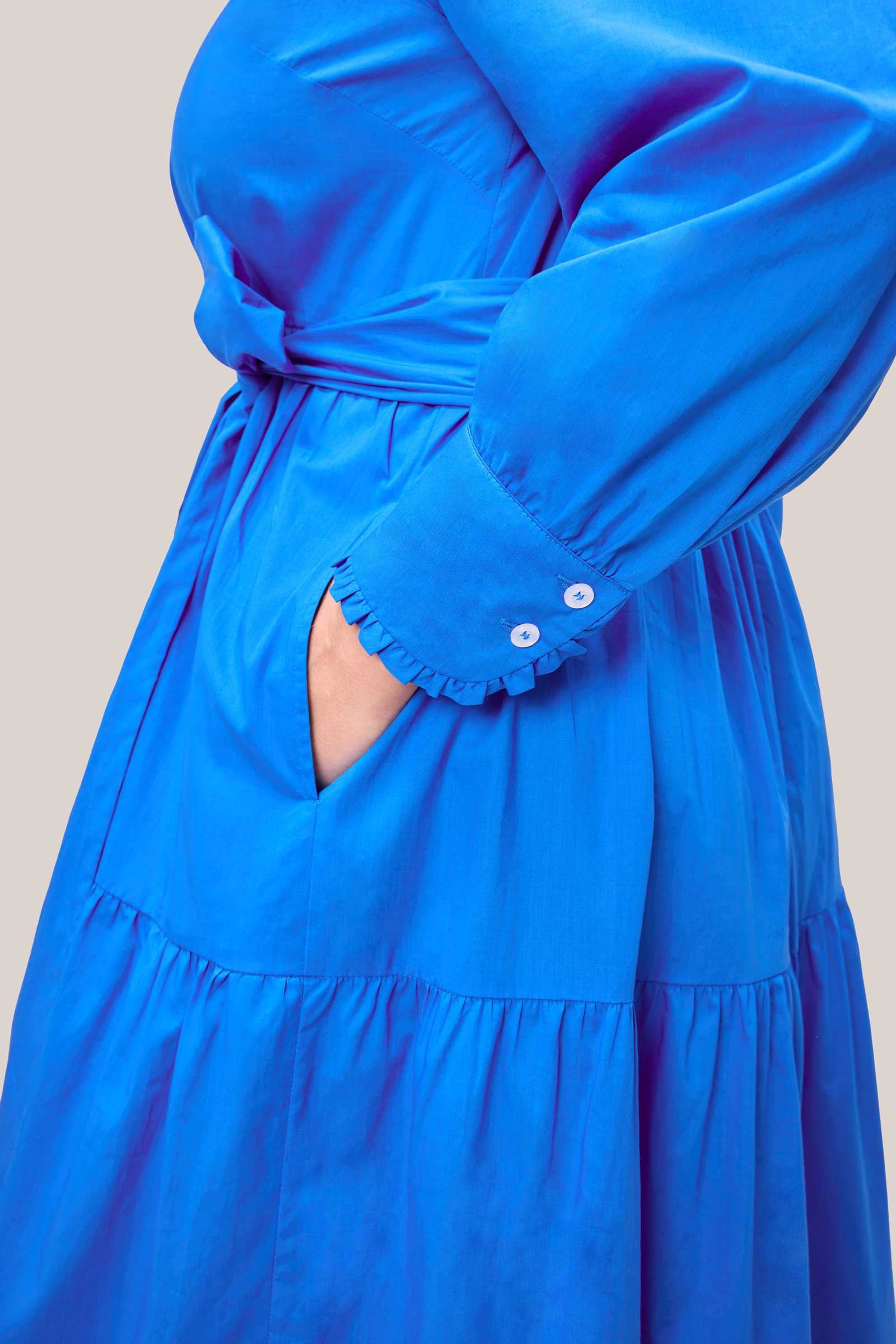 Back view of plus-size Liberty Royal Blue tiered dress for women UK10–28 THE HOUR