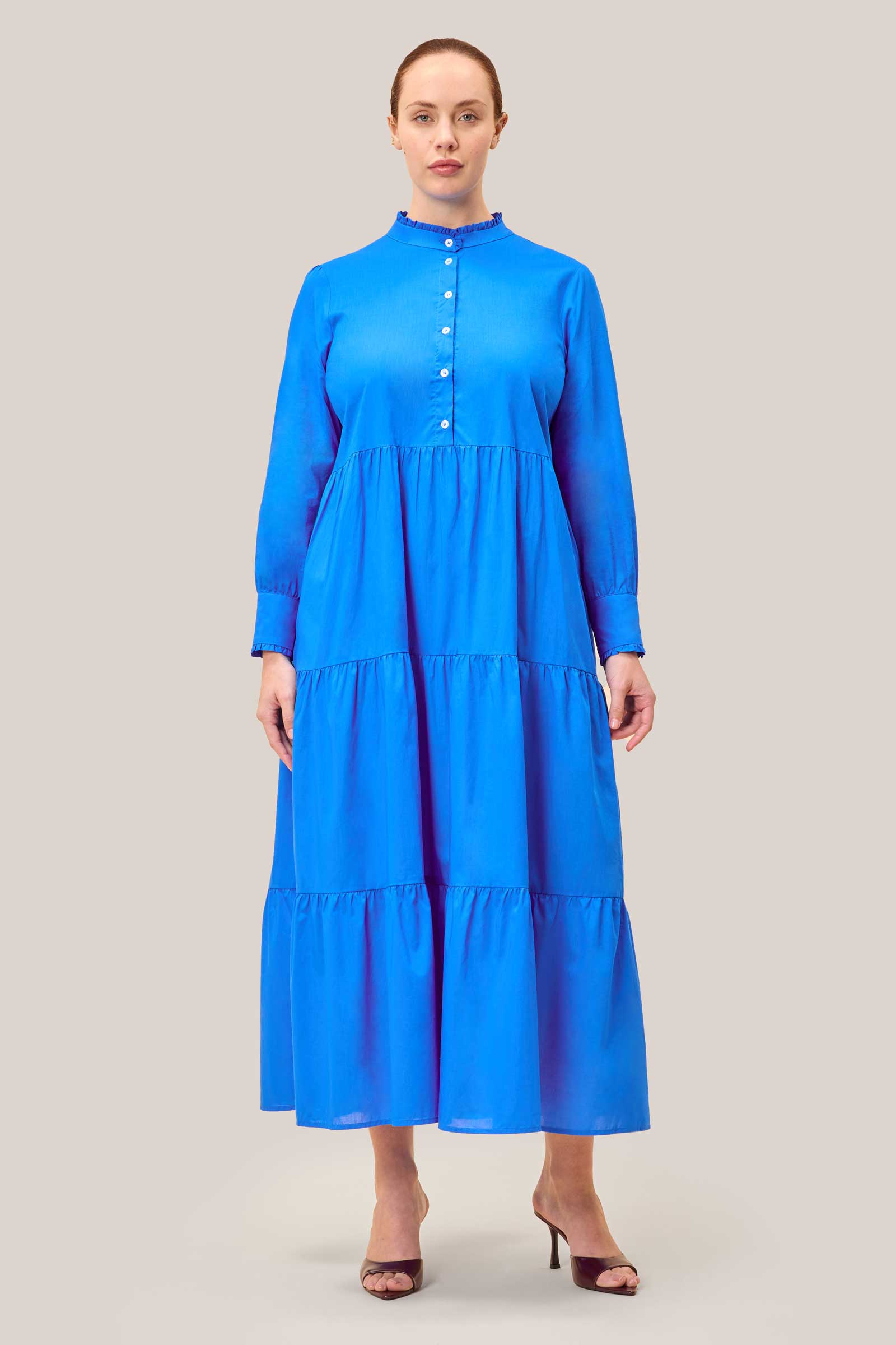 Plus-size Liberty cotton maxi dress in Royal Blue, THE HOUR