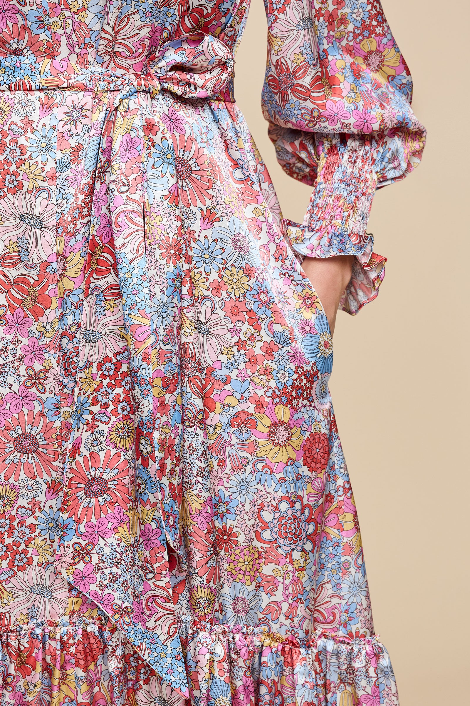 Rainbow Garden Pink Midi Dress  Cuff detail THE HOUR X LIBERTY