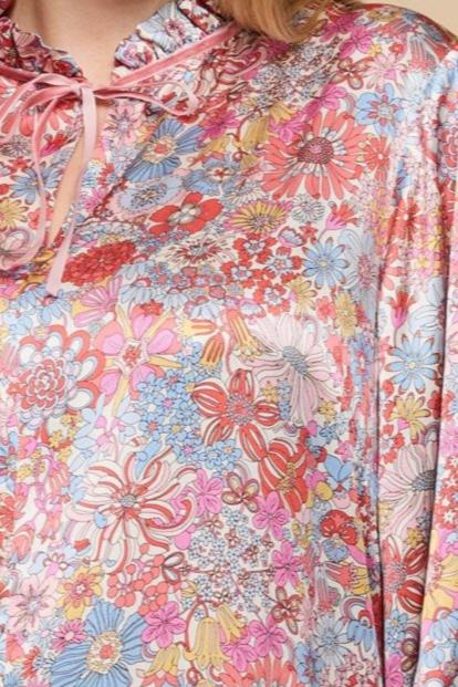 pink satin floral plus-size blouse, THE HOUR, designer  plus-size