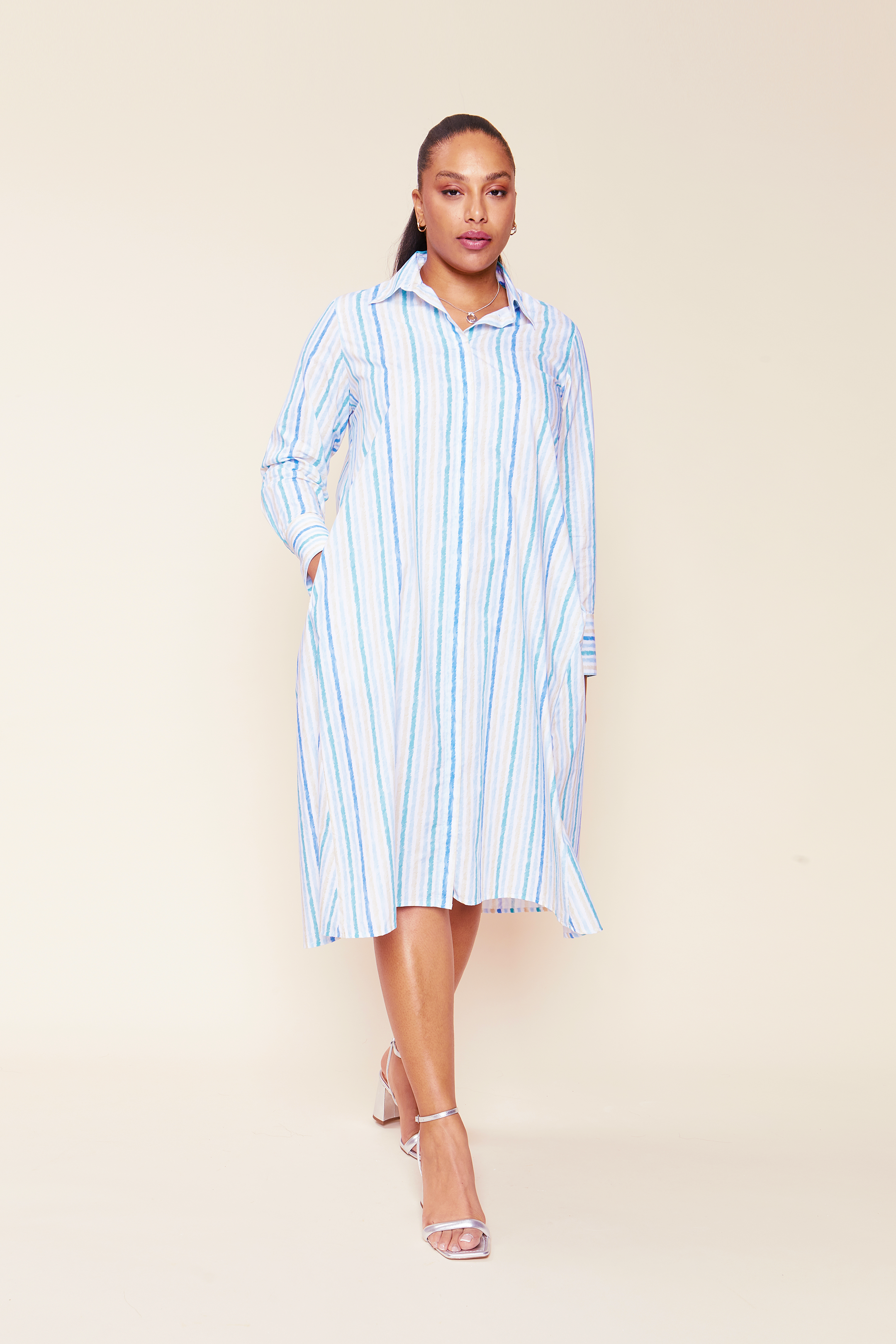 Striped Cotton-poplin Shirt Dress in Blue