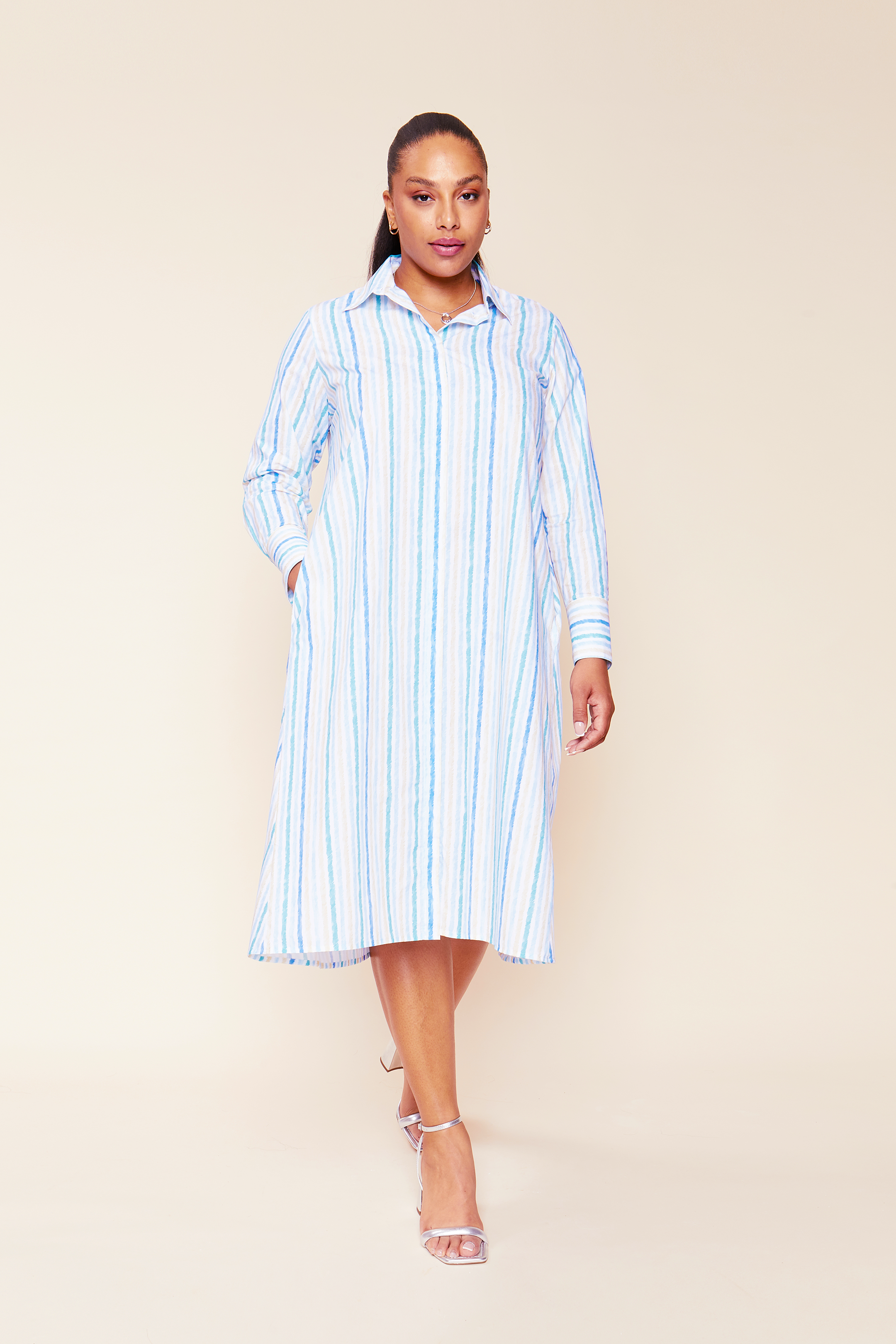 Plus-size Striped Cotton-poplin Shirt Dress  is made from luxurious Italian cotton poplin in A-line shape by The Hour
