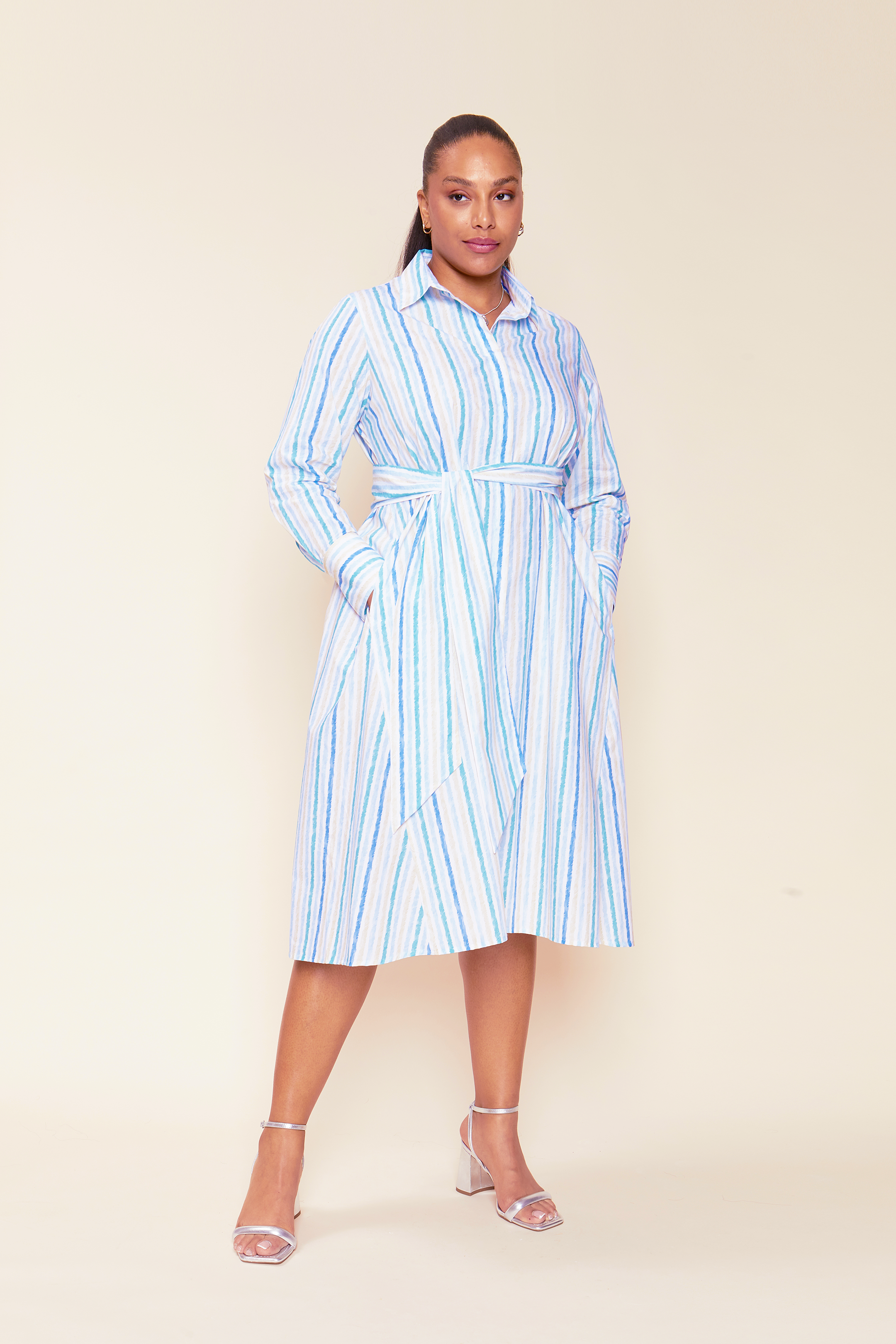 Plus-size Striped Cotton-poplin Shirt Dress  is made from luxurious Italian cotton poplin in A-line shape.
