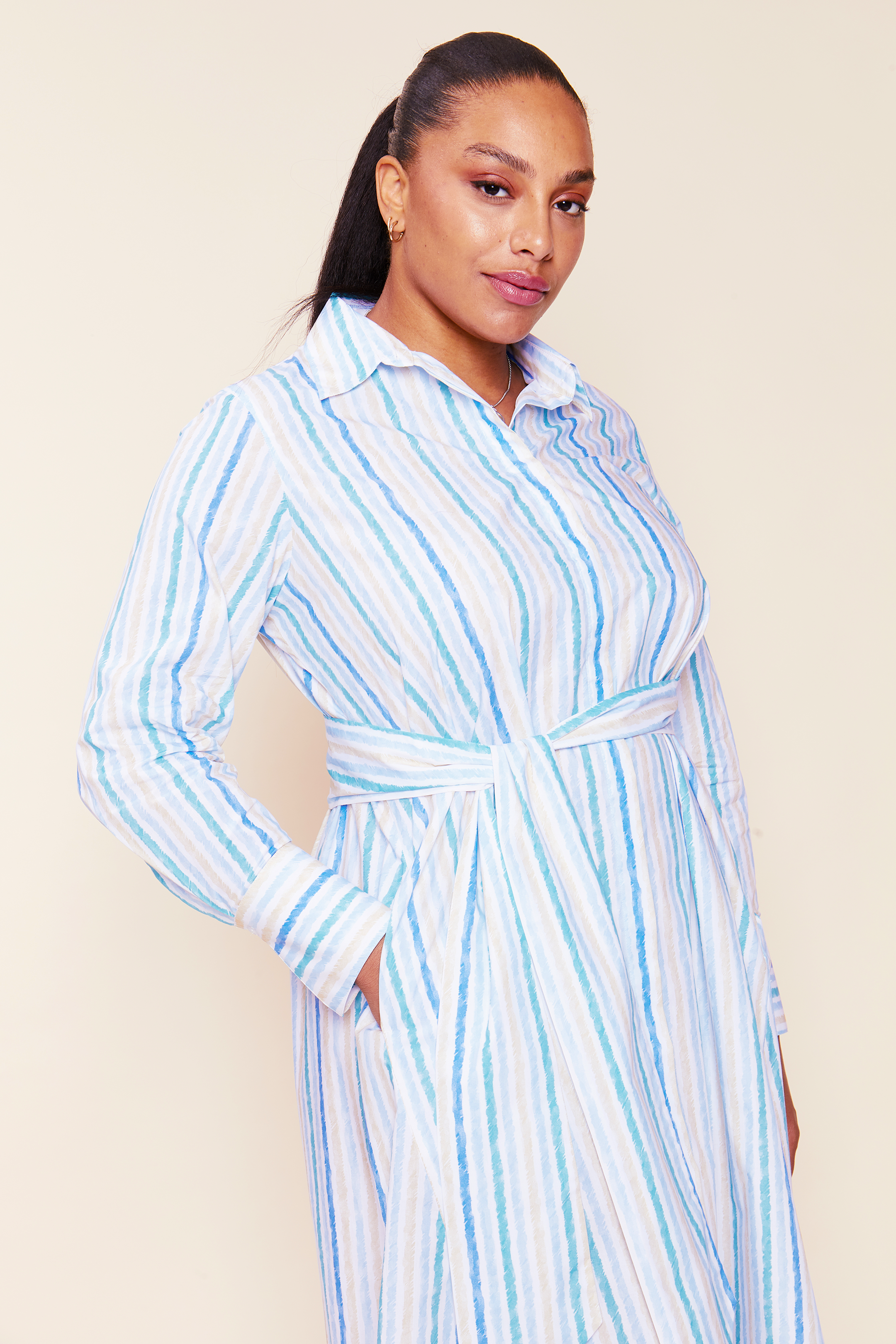 Plus-size Striped Cotton-poplin Shirt Dress  is made from luxurious Italian cotton poplin in A-line shape. Blue