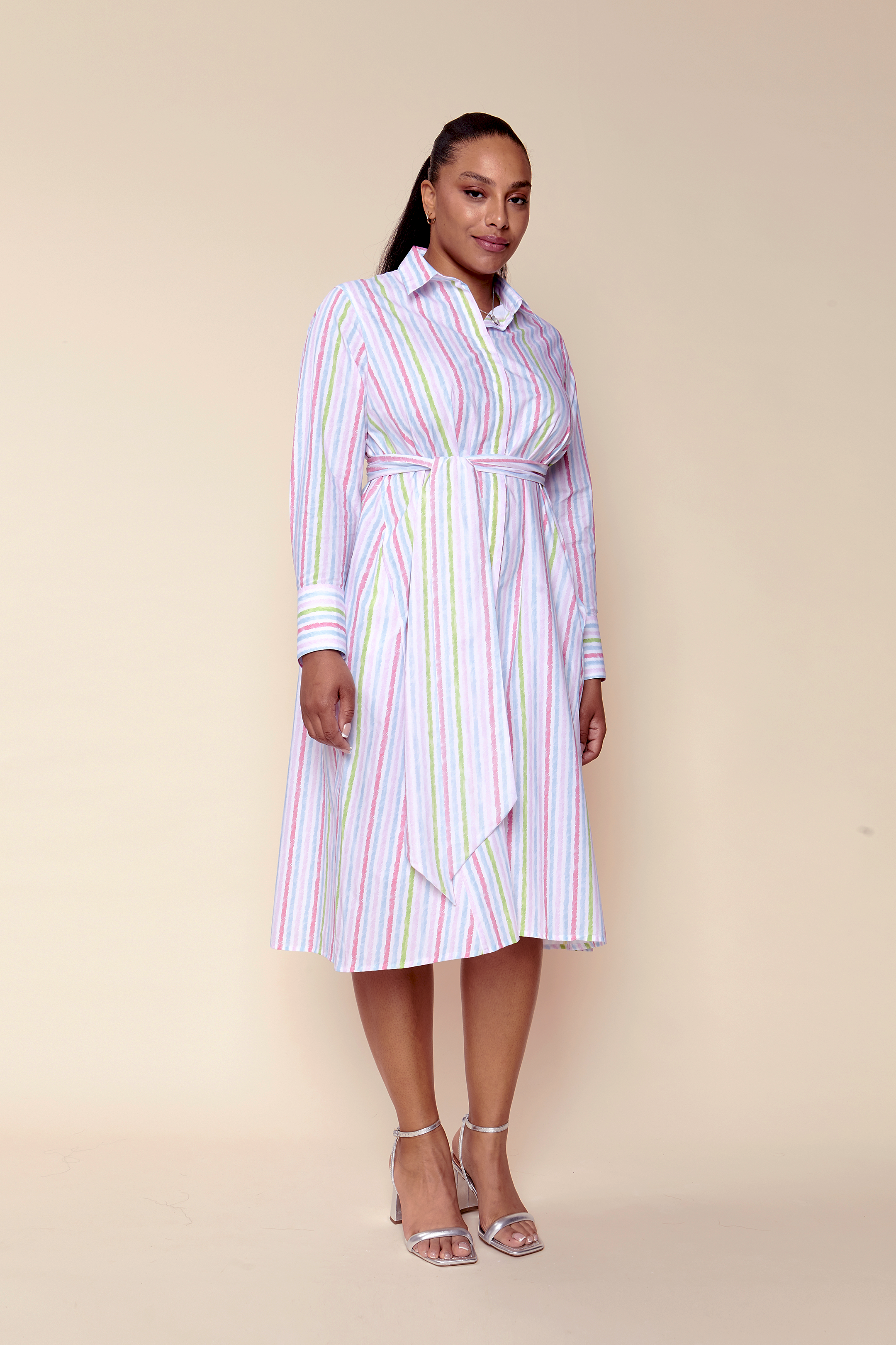 Striped Cotton Poplin Shirt Dress in Pink PLUS-SIZE