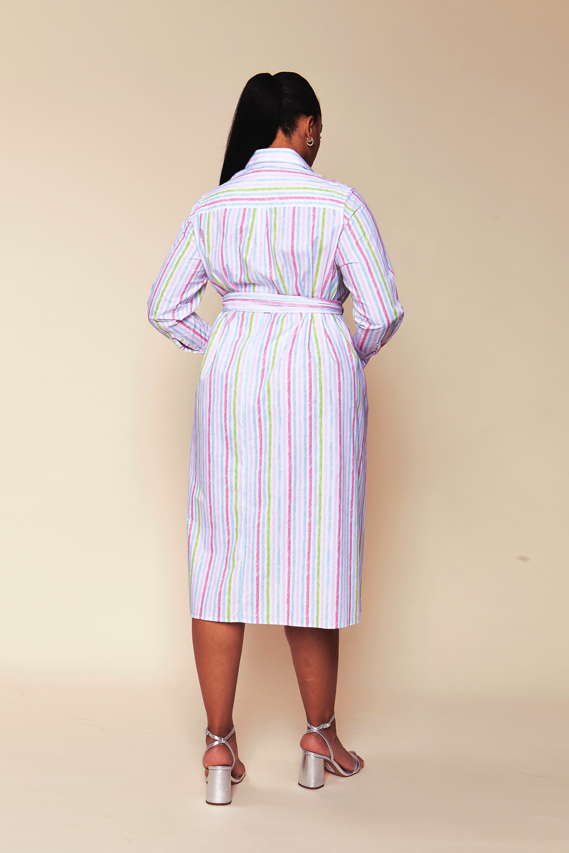 Striped Cotton Poplin Shirt Dress in Pink