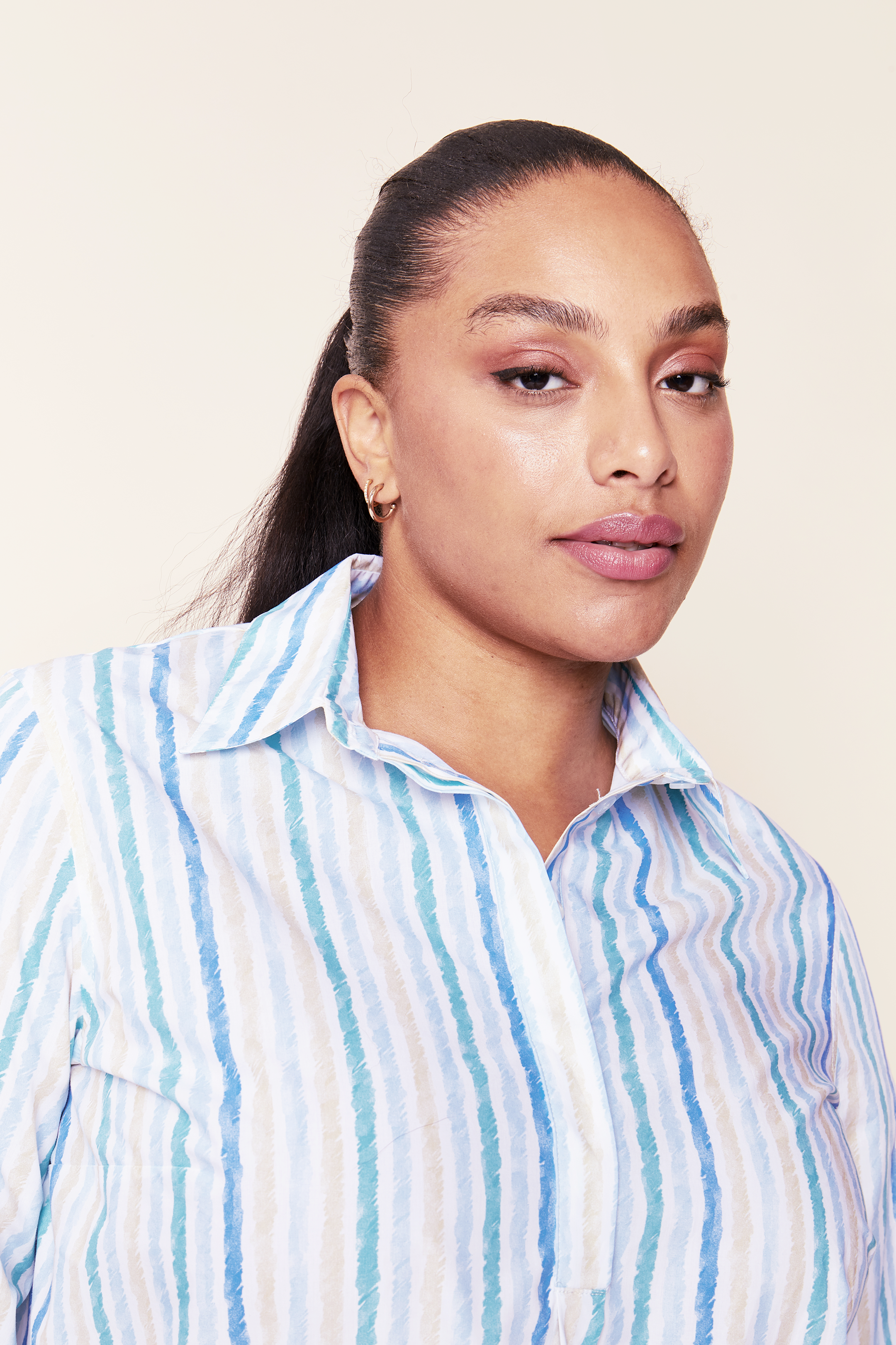 PLUS-SIZE Striped Cotton-poplin Shirt in Blue