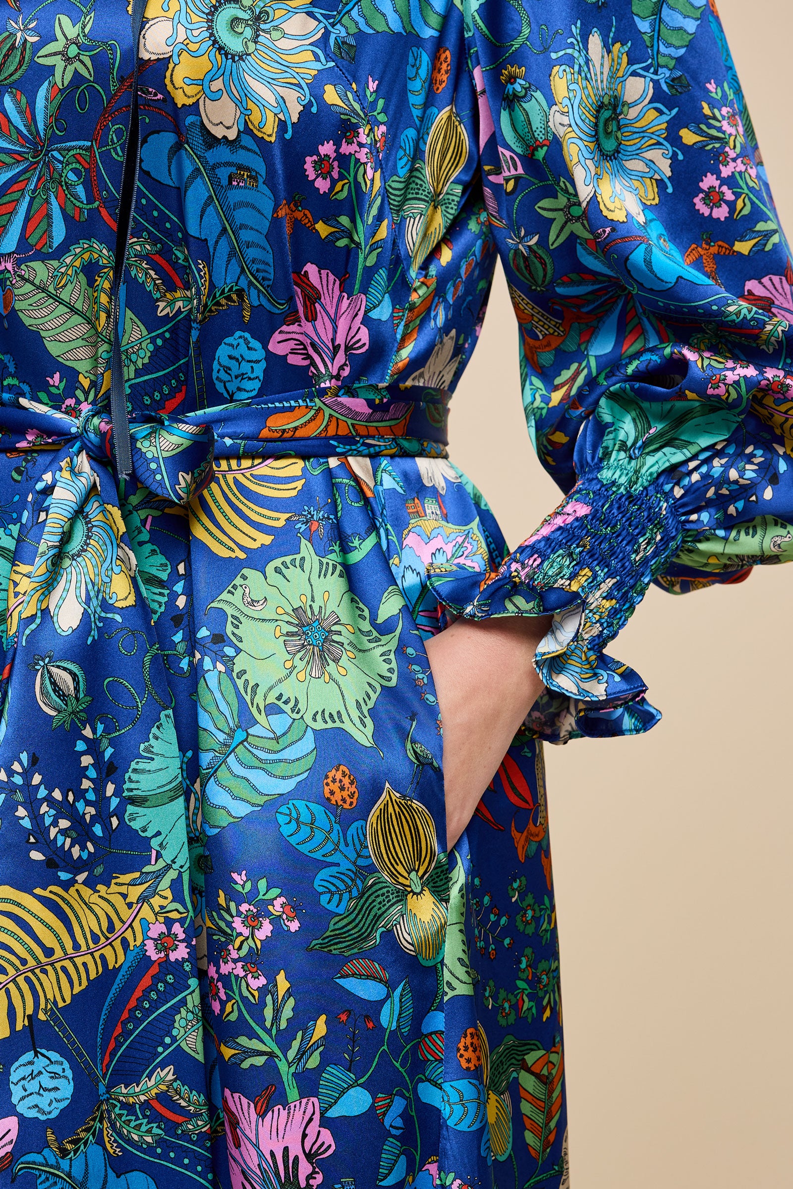 THE HOUR Blue Fantasy Land dress plus-size made with Liberty Fabrics -Sleeve and pocket details