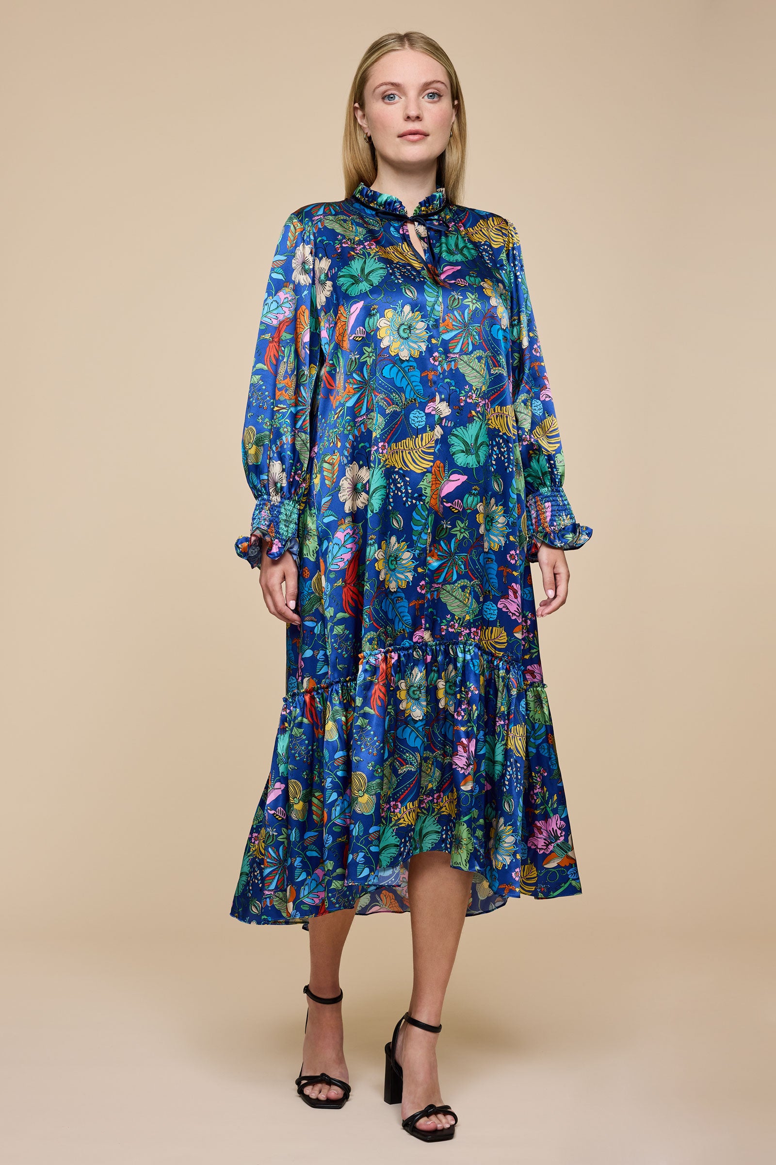 THE HOUR Blue Fantasy Land dress plus-size made with Liberty Fabrics front