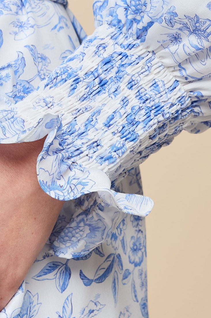 White and Blue Liberty Silk Blouse