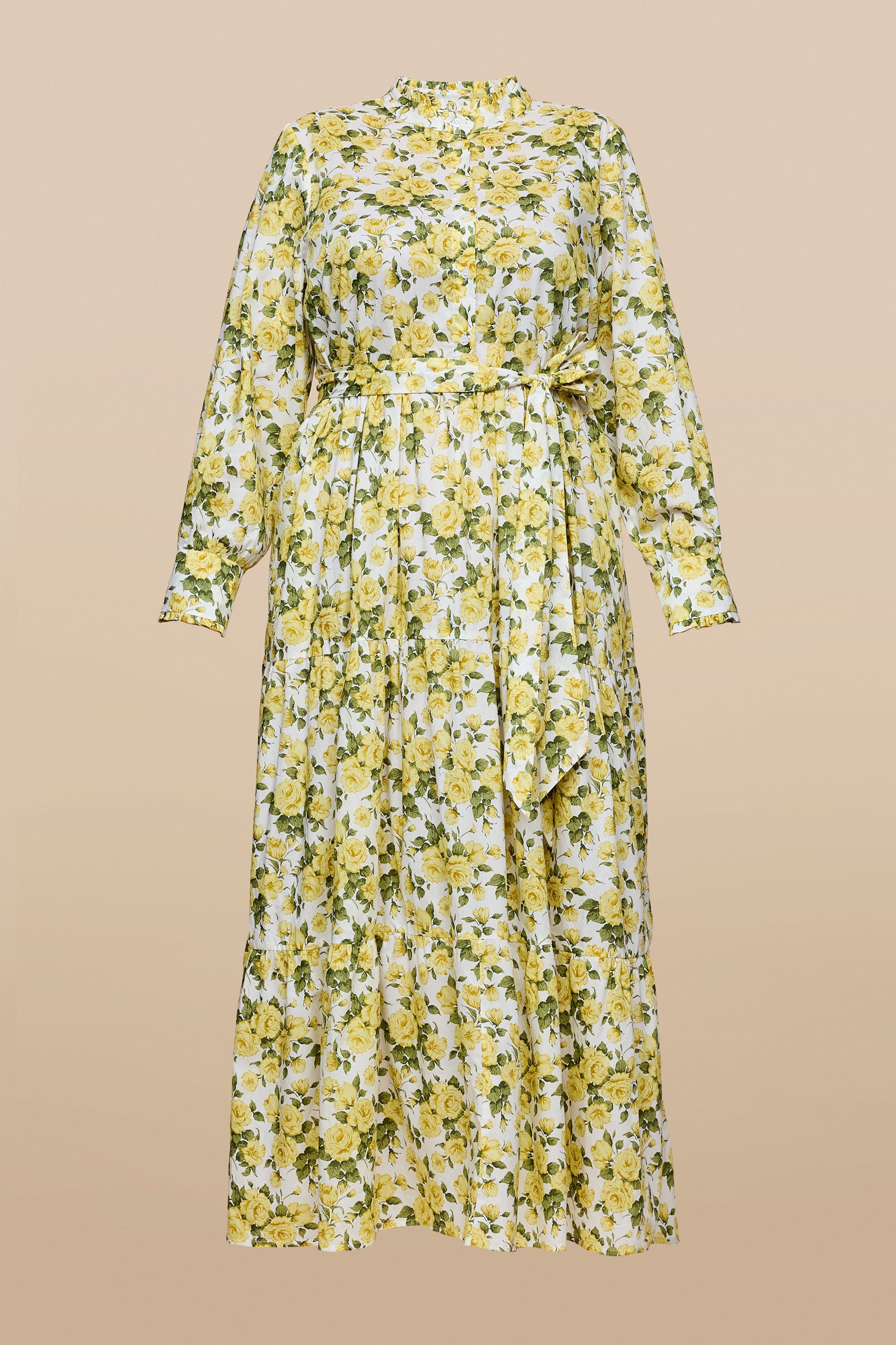 Plus size Tiered Maxi Dress Yellow Floral Print THE HOUR