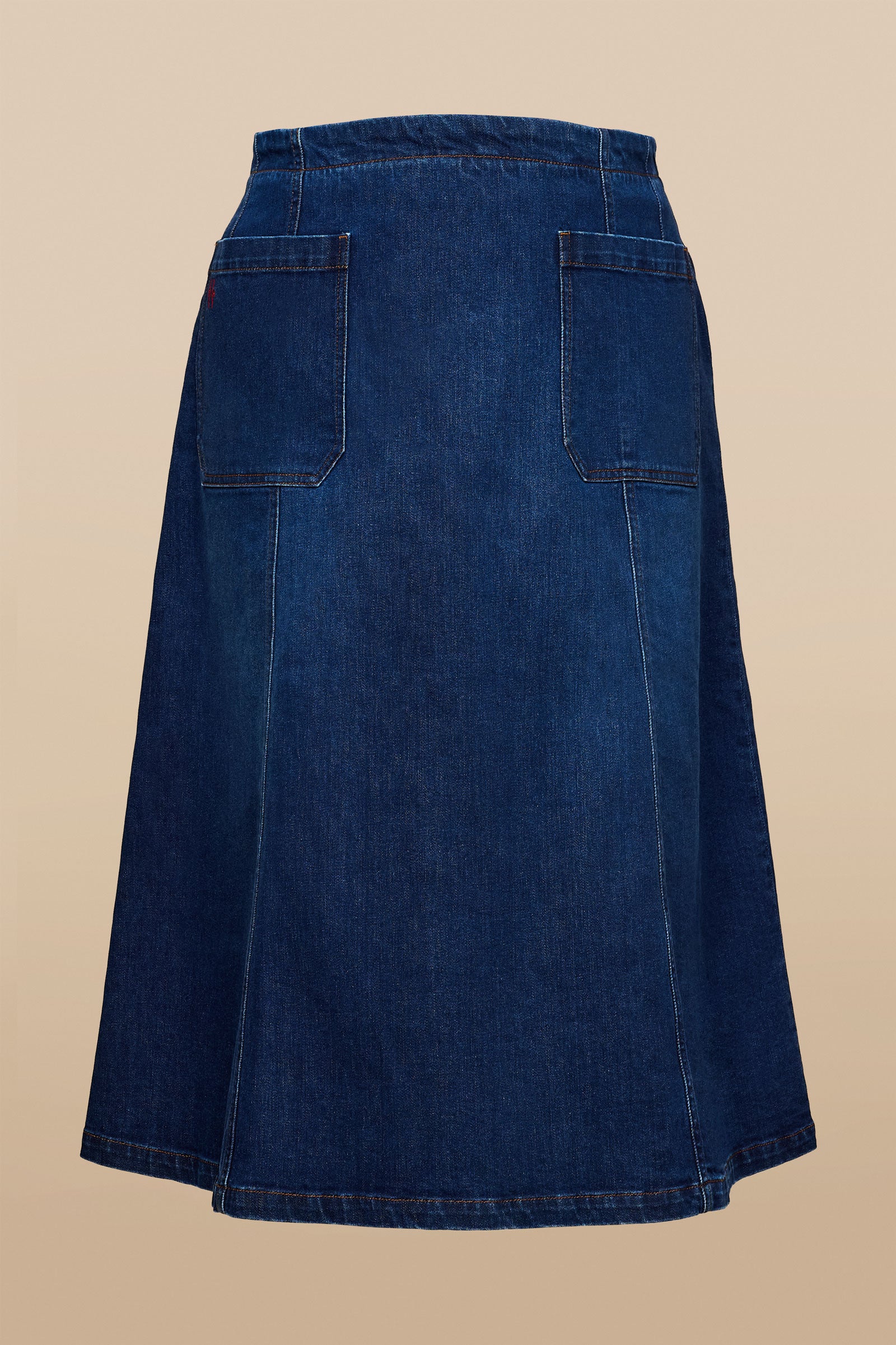 Front view of The Hour plus size denim A-line