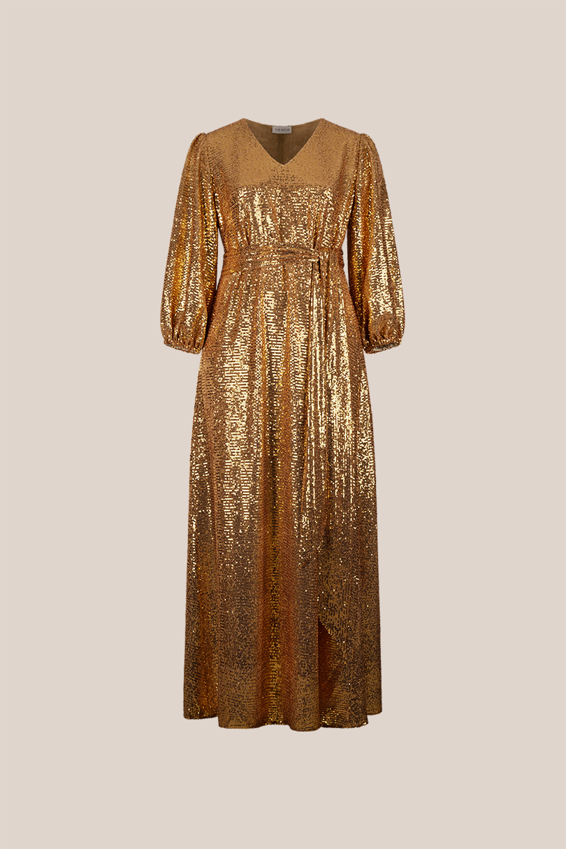 Long Gold Sequined Gown plus size