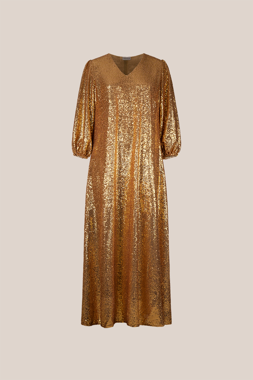 Long Gold Sequined  Gown Plus size evening wear