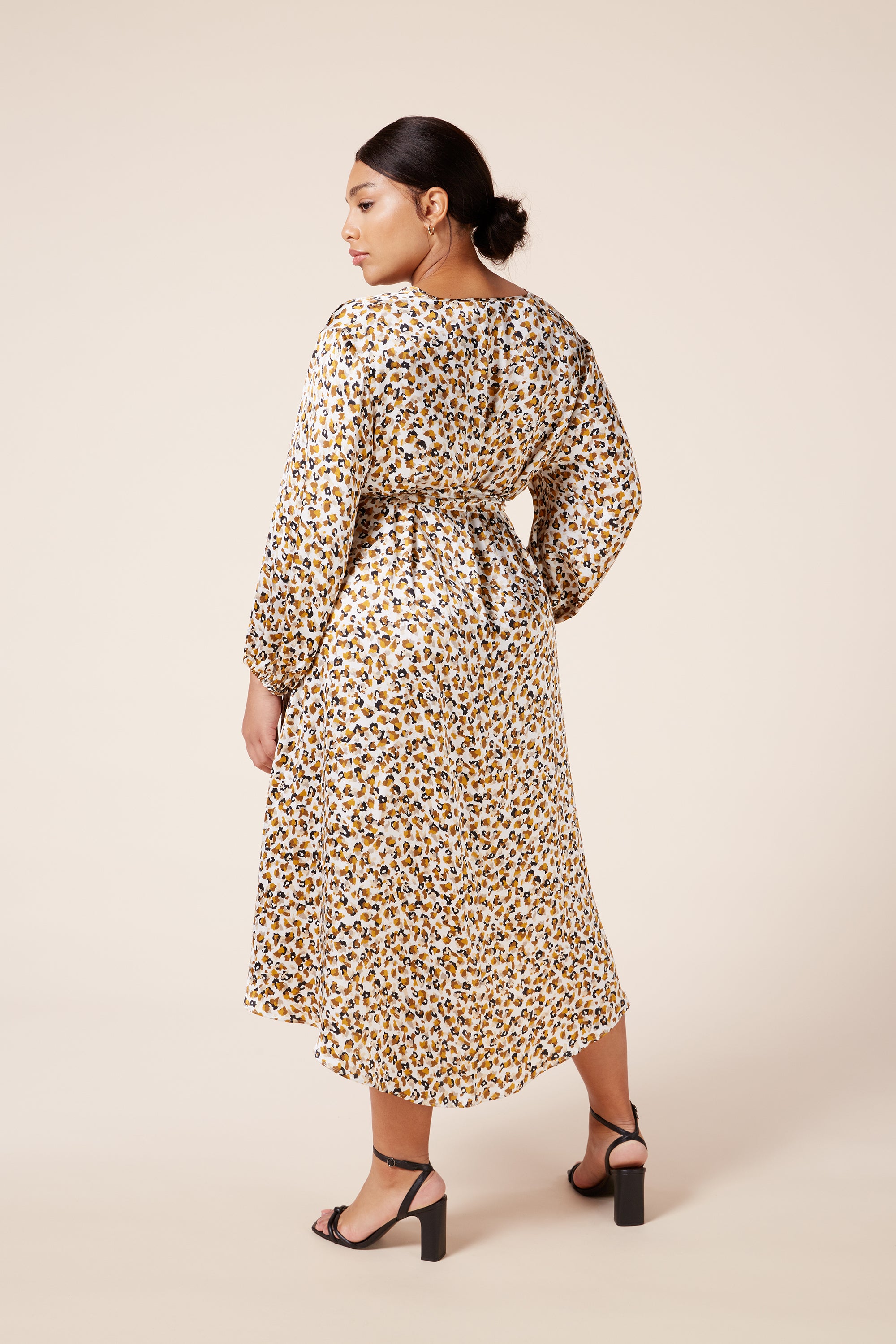 Animal-Print-Satin-Plus-size-V-neck-Midi-Dress-back -THE-HOUR