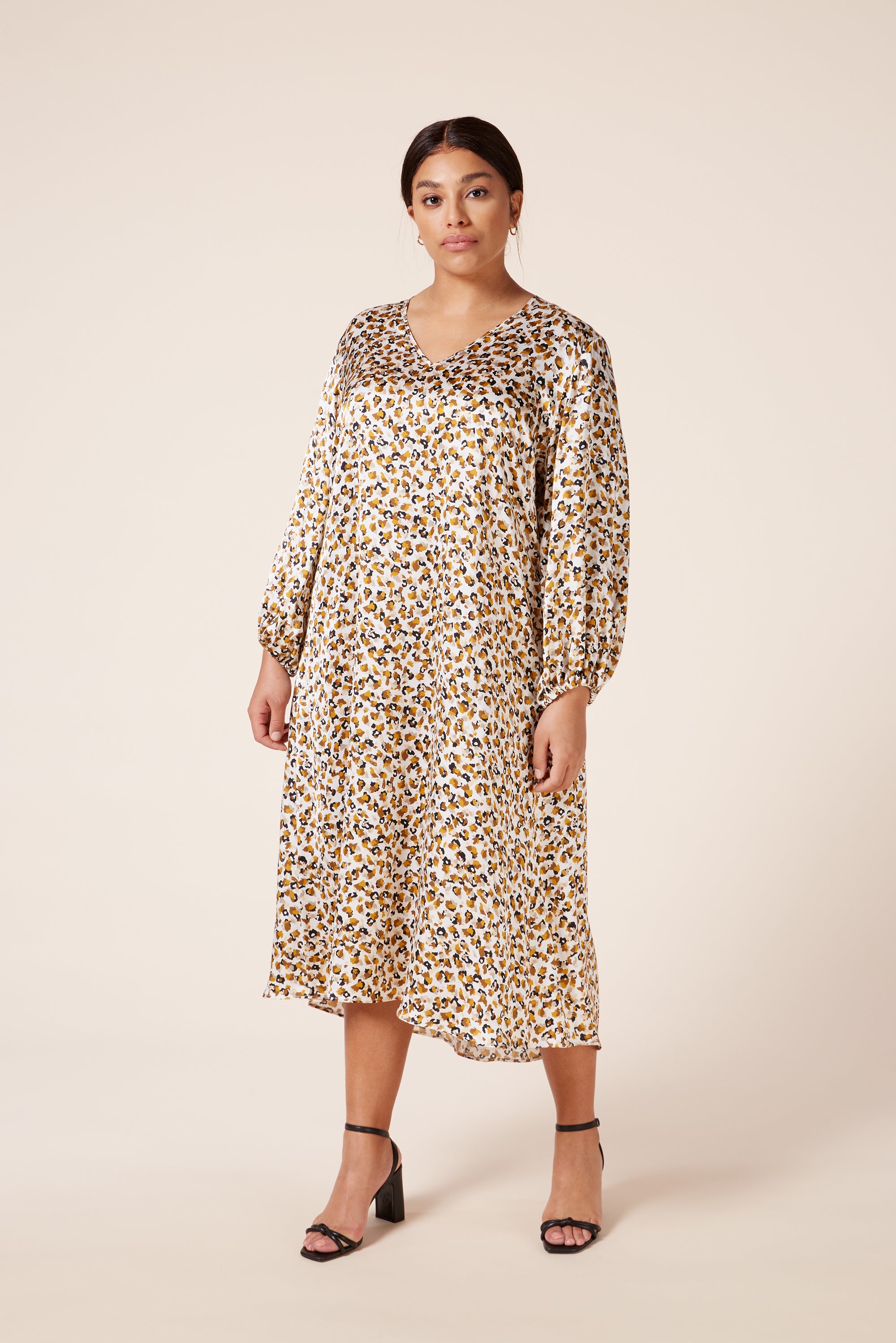 Animal-Print-Satin-Plus-size-V-neck-Midi-Dress-front-THE-HOUR