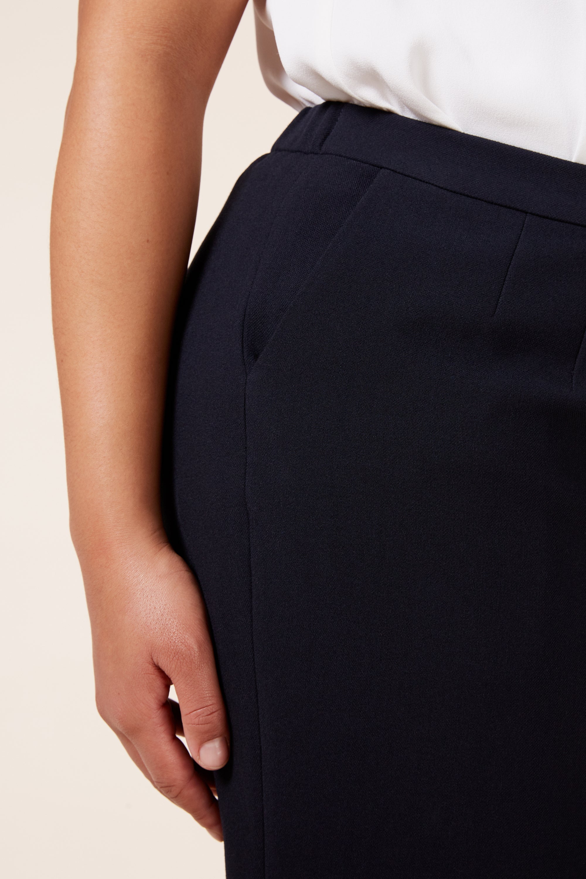 Plus size Navy High-Waist  Cropped Pants with Straight Leg Cut