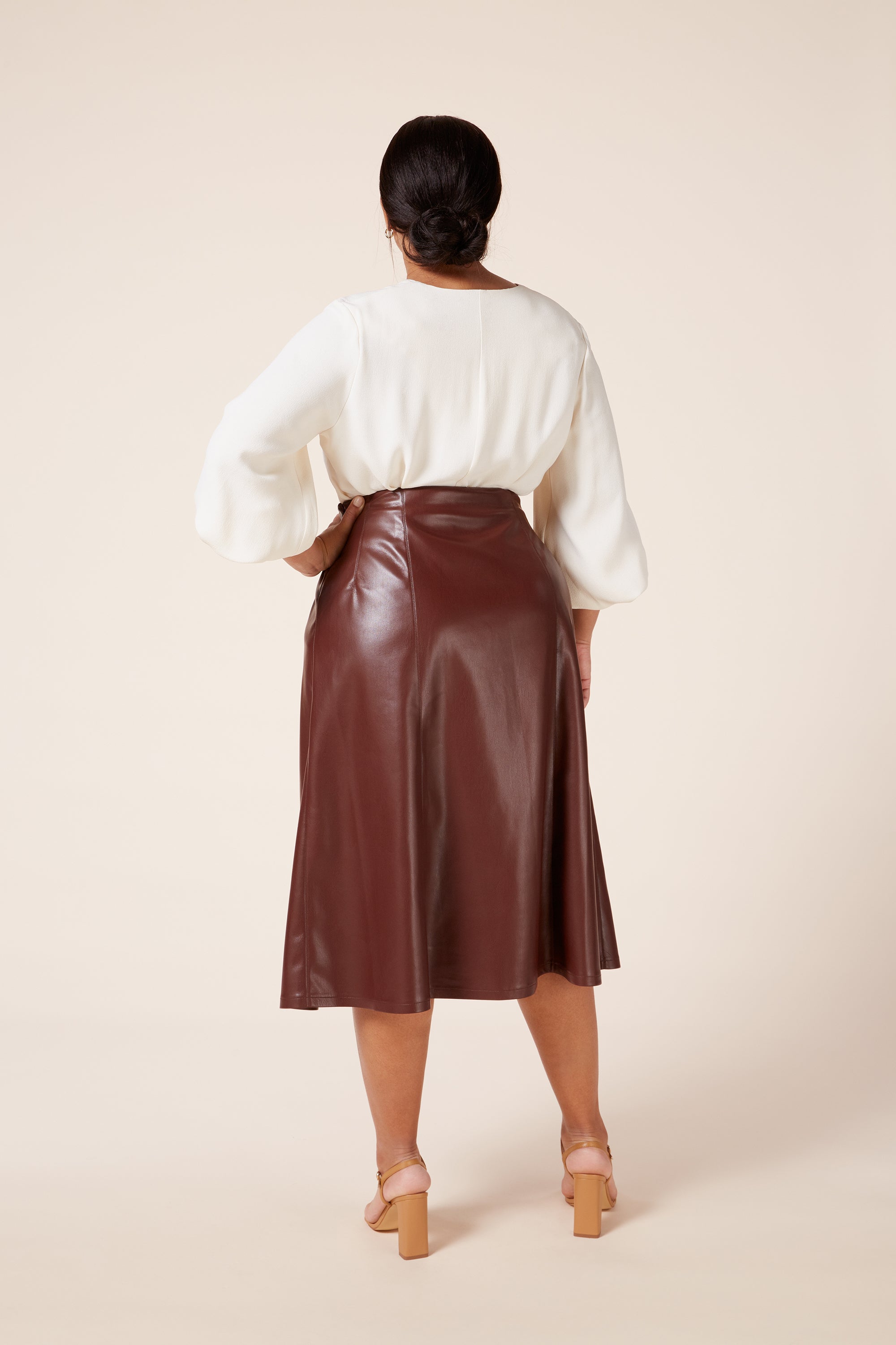 Italian Vegan Leather A-Line Midi Plus Size Skirt with Concealed Side Zip