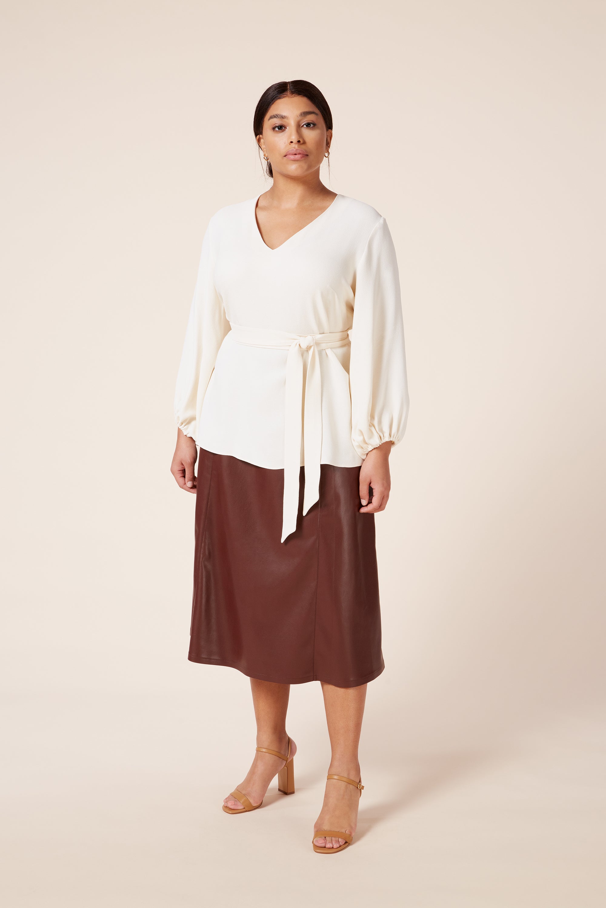 Italian Vegan Leather A-Line Midi Plus Size Skirt with Concealed Side Zip