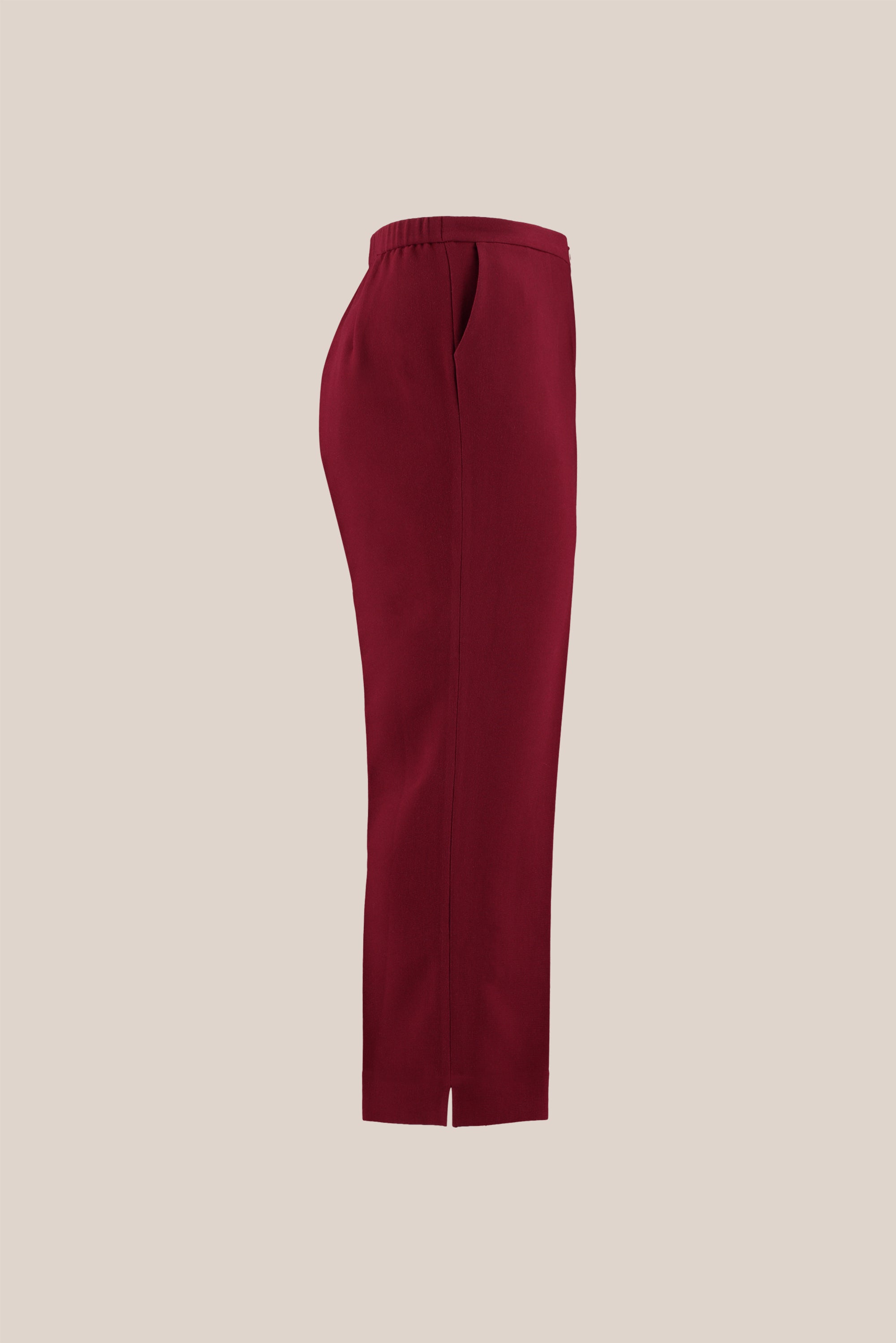 Plus size Burgundy Full-Length High-Waist Trousers with Straight Leg Cut