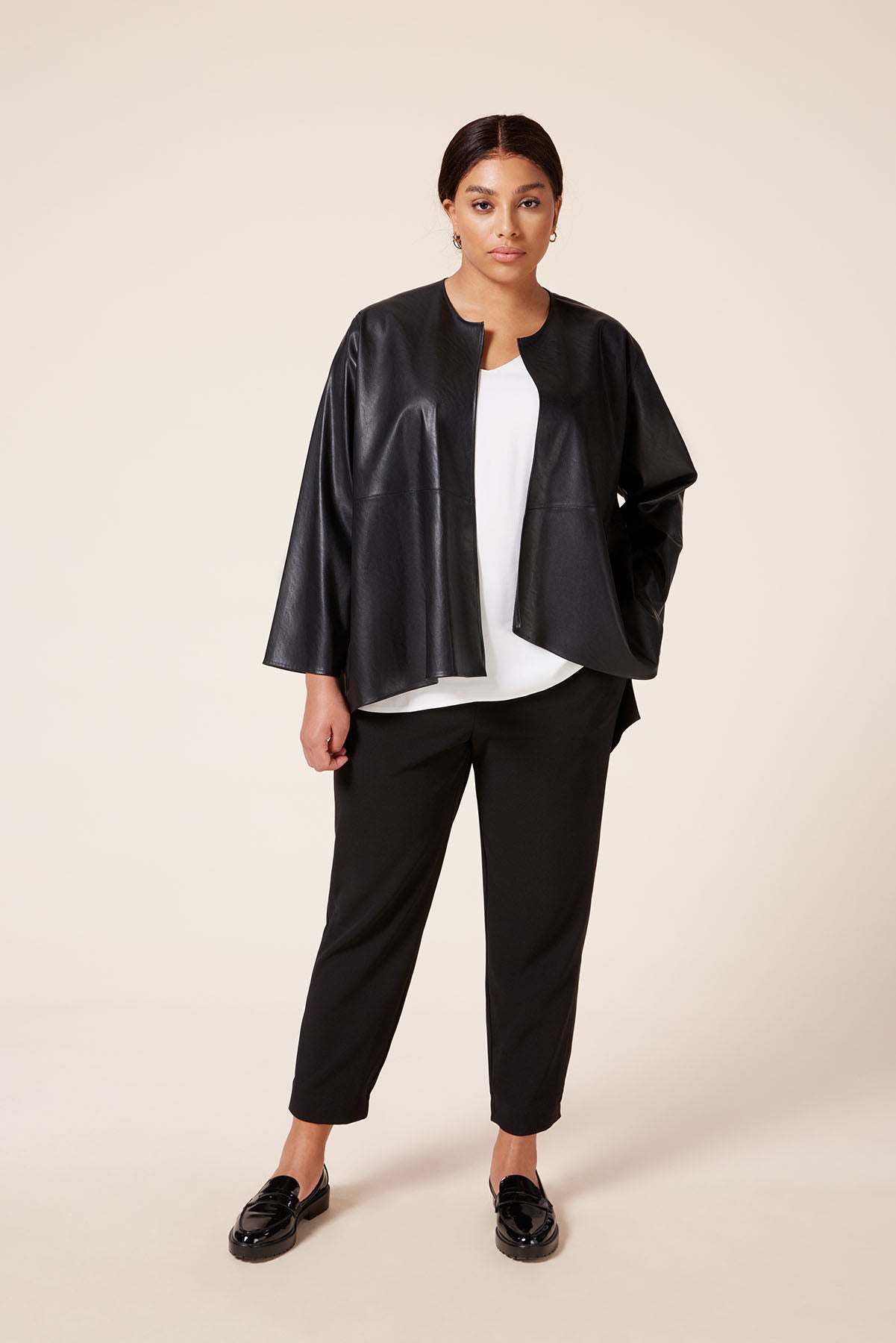 Plus-size leather jacket outfit THE HOUR