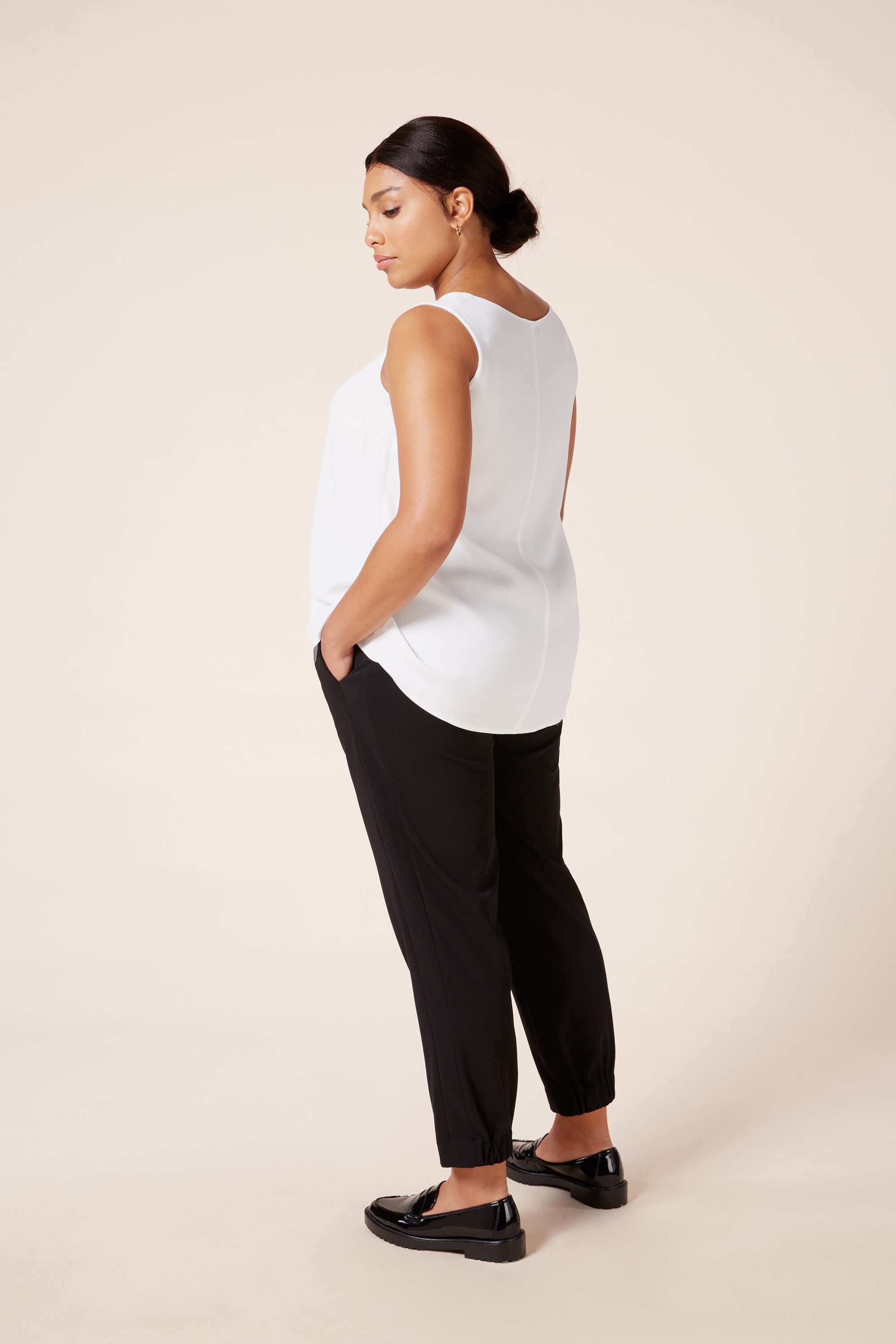 Plus size designer V neck soft white shell top