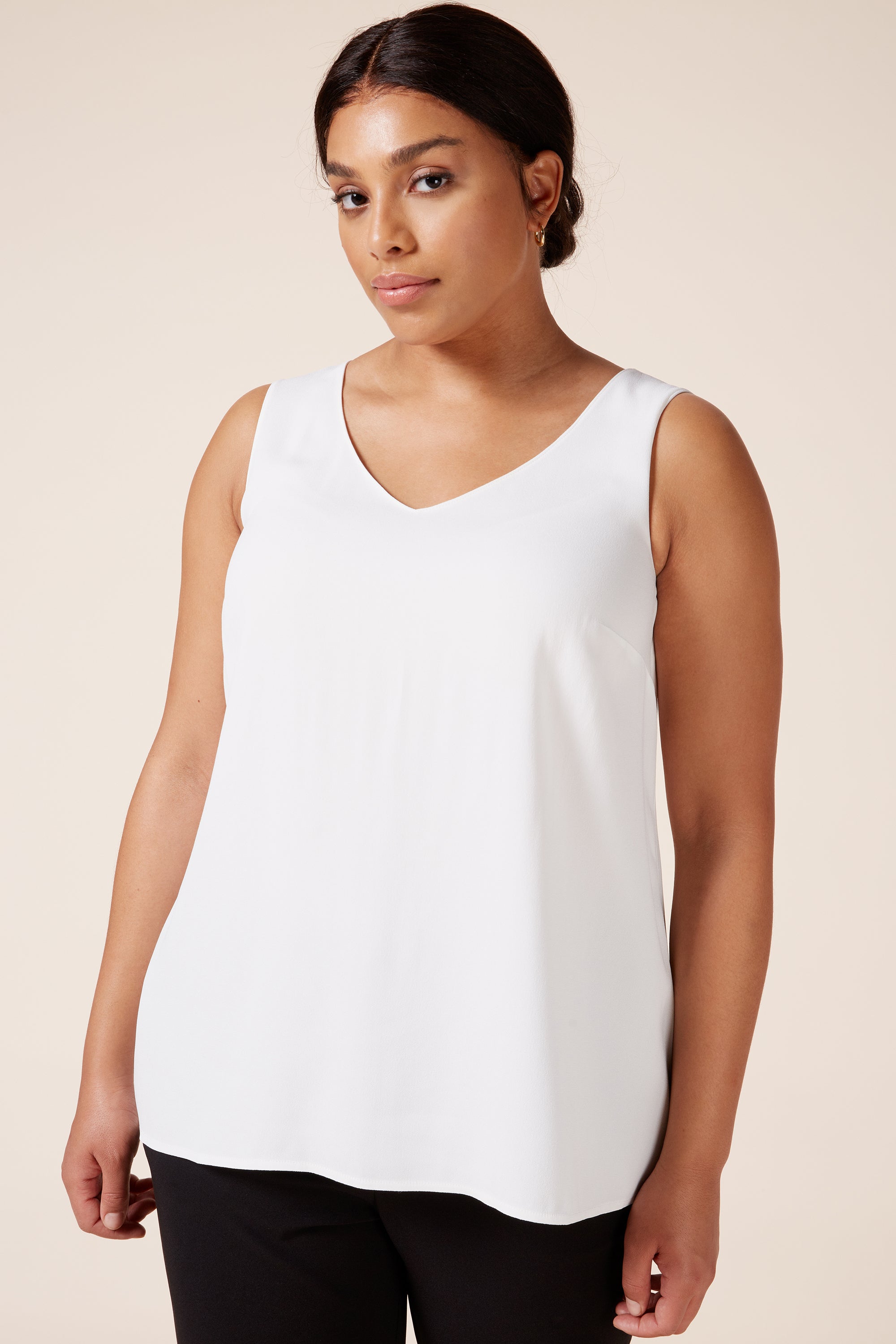 Plus size designer V neck soft white shell top