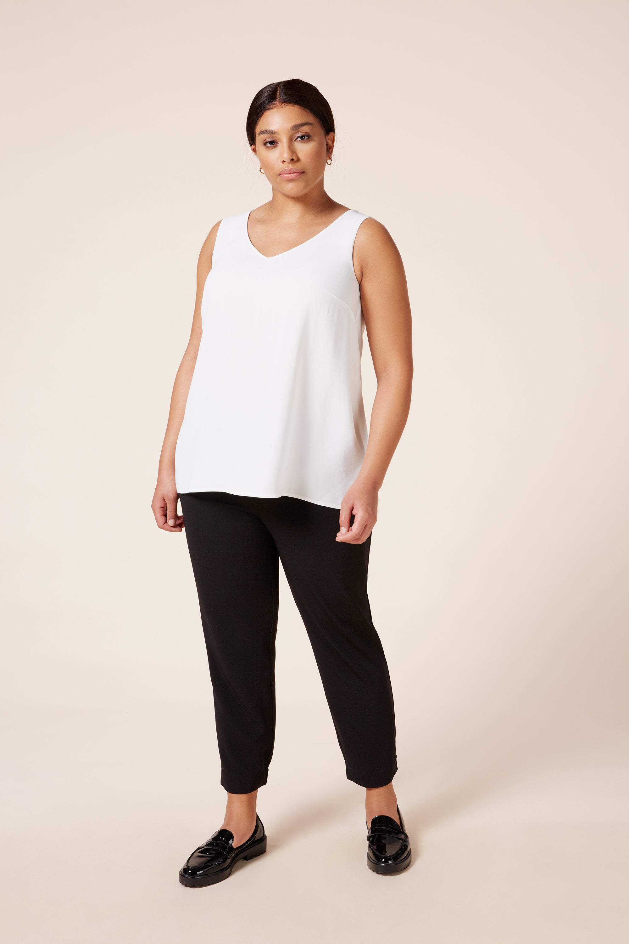 Plus size designer V neck soft white shell top