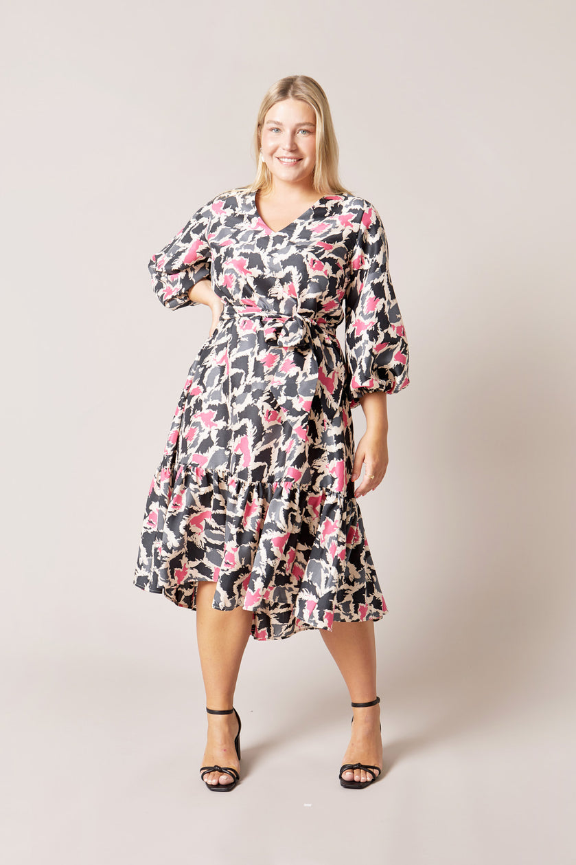 THE HOUR Art Print Silk Midi Dress plus size