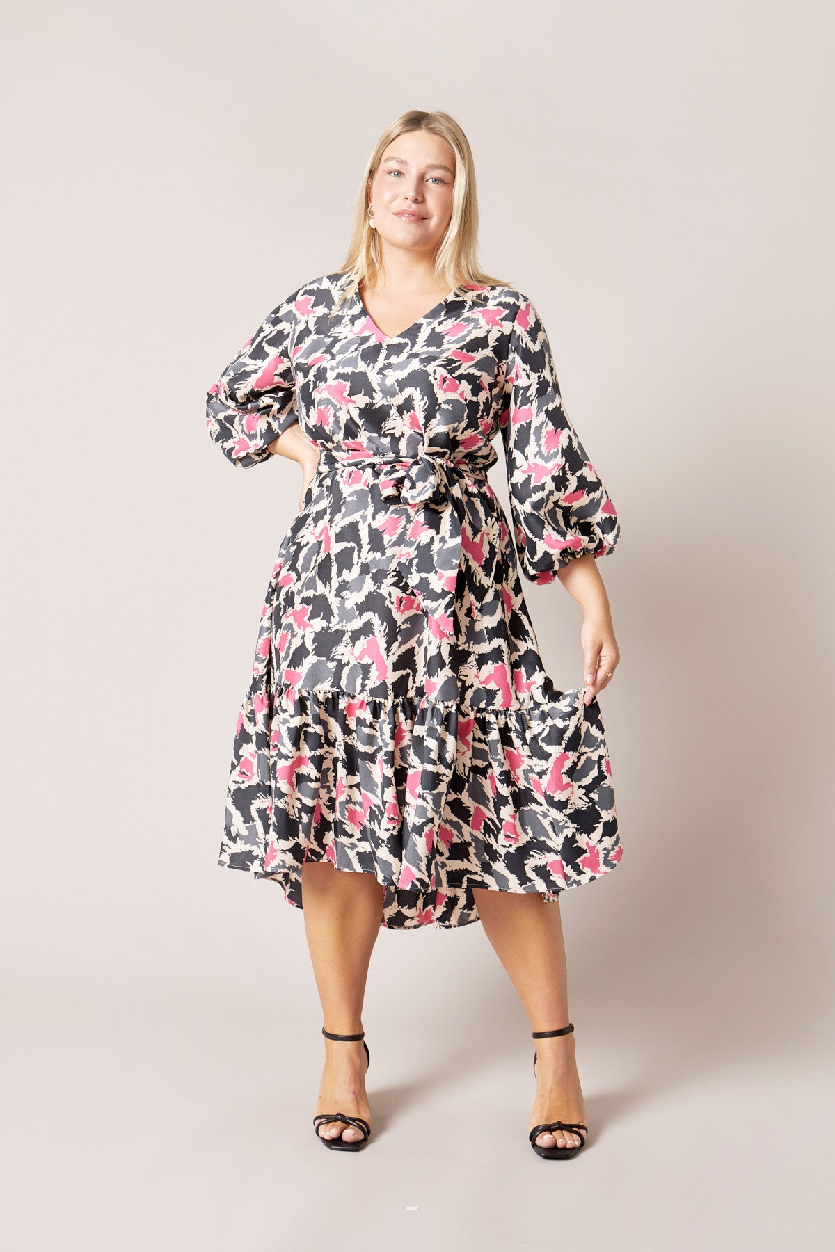 THE HOUR Art Print Silk Midi Dress plussize