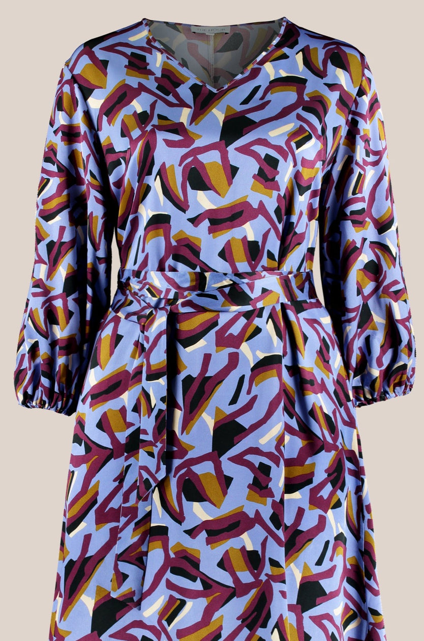 Abstract Print V-Neck Dress