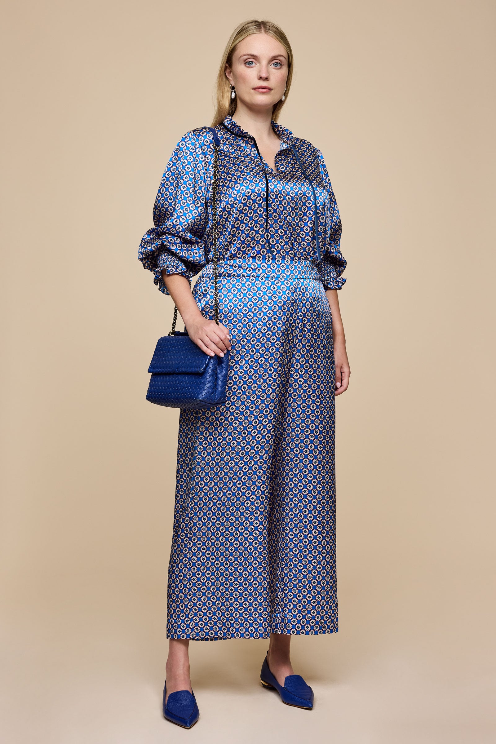 Blue Liberty Print Silk Palazzo Trousers Plus-size | THE HOUR