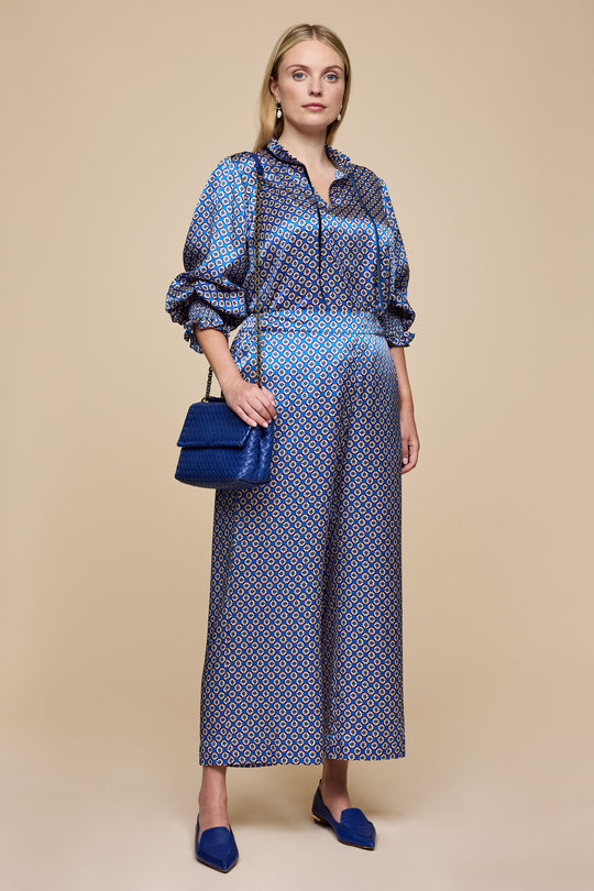 Blue Liberty Print Silk Palazzo Trousers