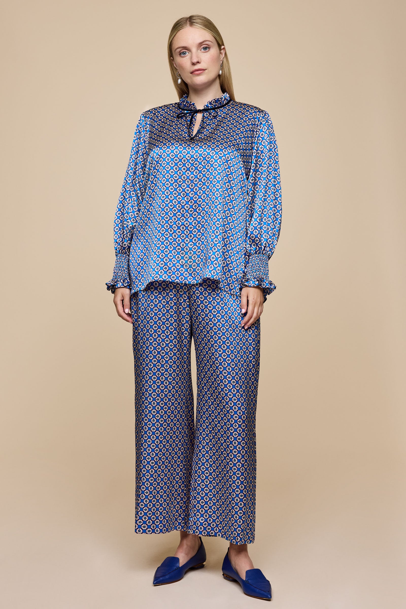 Blue Liberty Print Silk Blouse