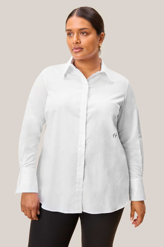 The White Sateen Cotton Shirt with Gold Detail