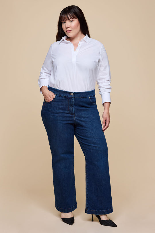 High Waisted Wide Leg Jeans – Dark Blue