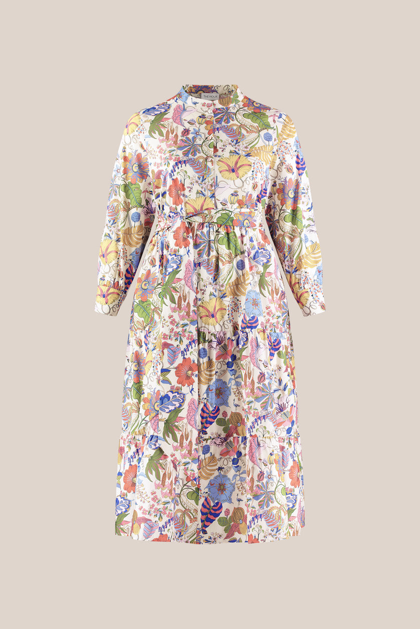 Fantasy Garden Print Cotton Tiered Maxi Dress