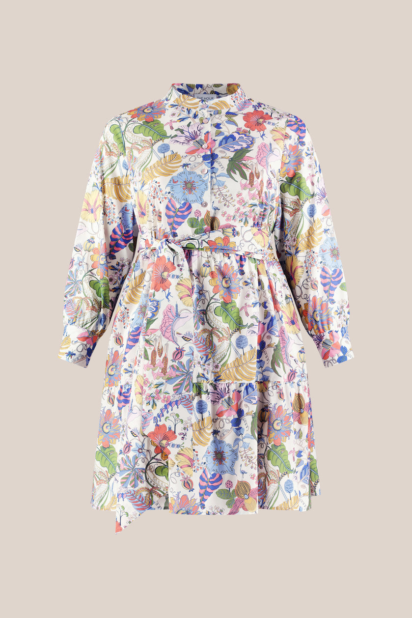 Fantasy Garden Print Cotton Tiered Midi Dress