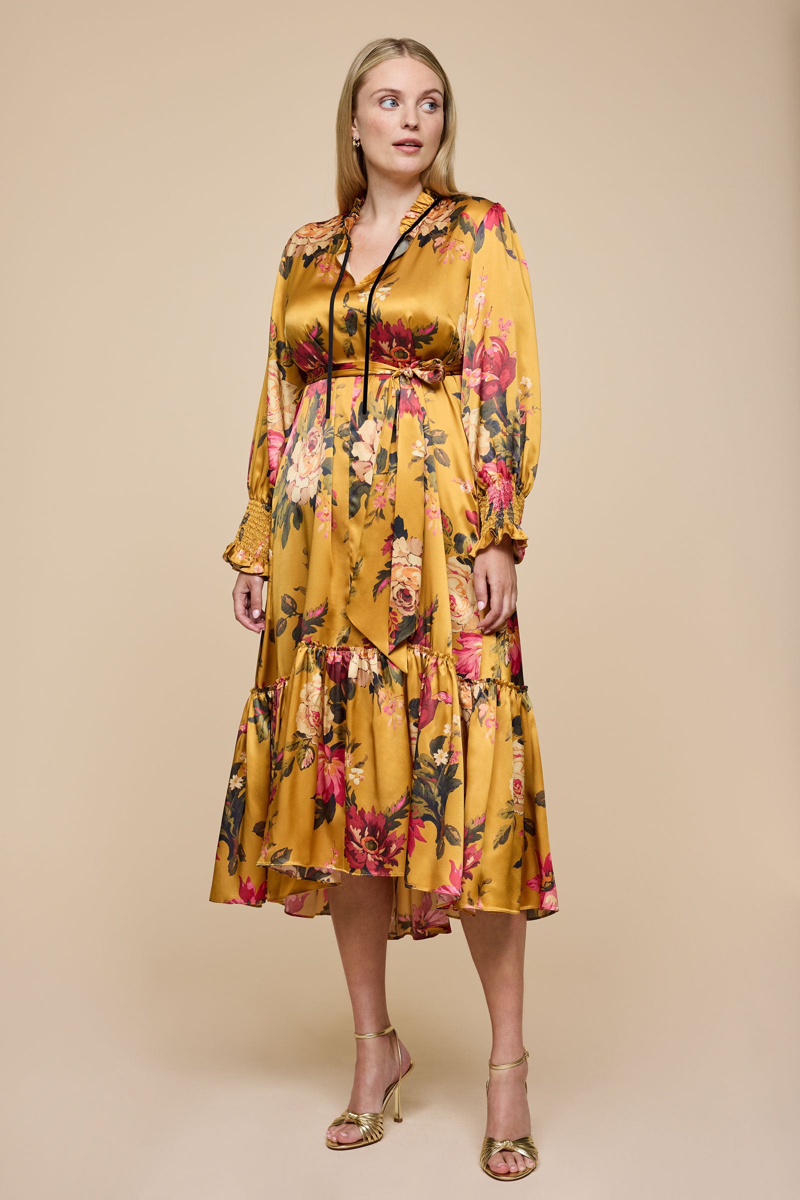 Kristina Gold Silk Midi Dress UK20 Kristina Gold Silk Midi Dress UK20